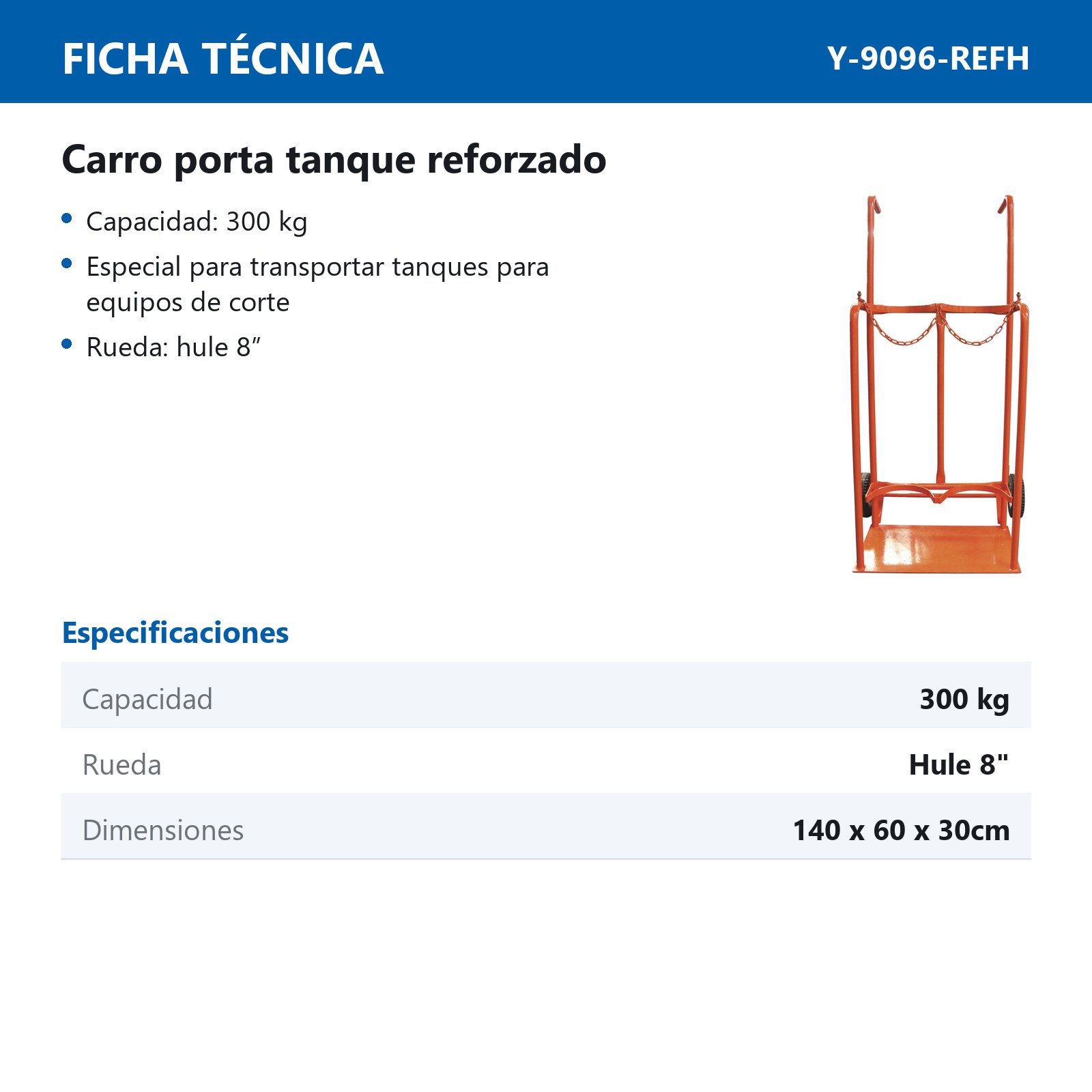 CARRETILLA PORTA TANQUE OXI/ACETILENO REFORZADO RUEDA DE HULE - Imagen 2