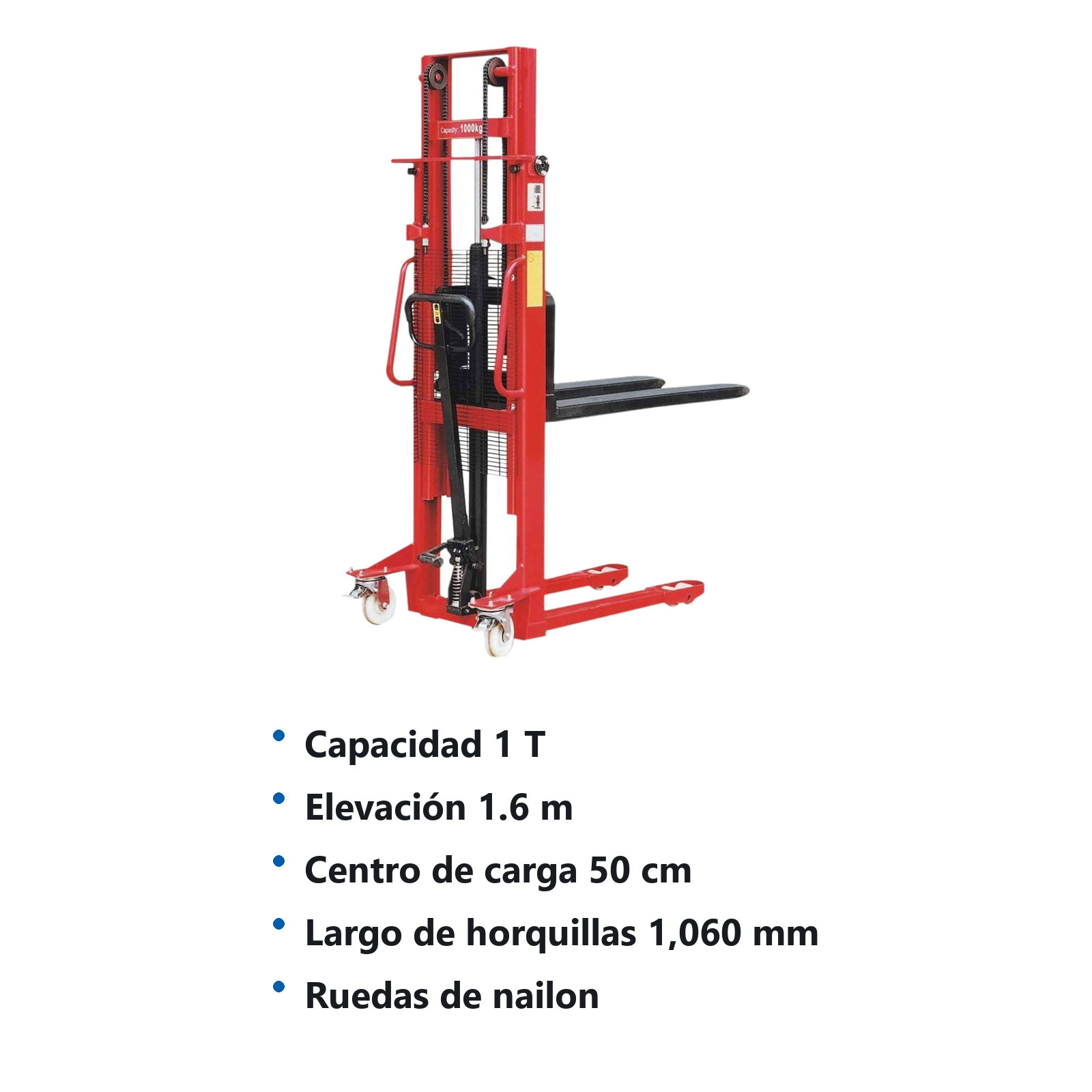 APILADOR MANUAL P/TARIMA ELEVACION HIDRAULICA 1 TON X 1.6 M - Imagen 2