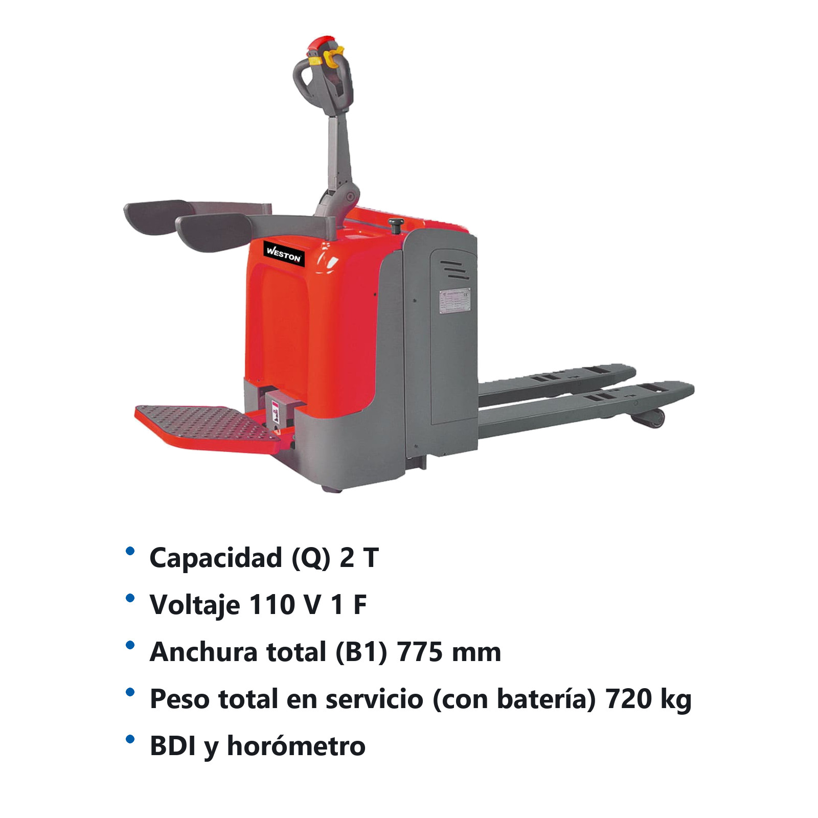 PATIN P/TARIMA ELECTRICO 2 TON 110V C/BATERIA Y CARGADOR 1F - Imagen 2