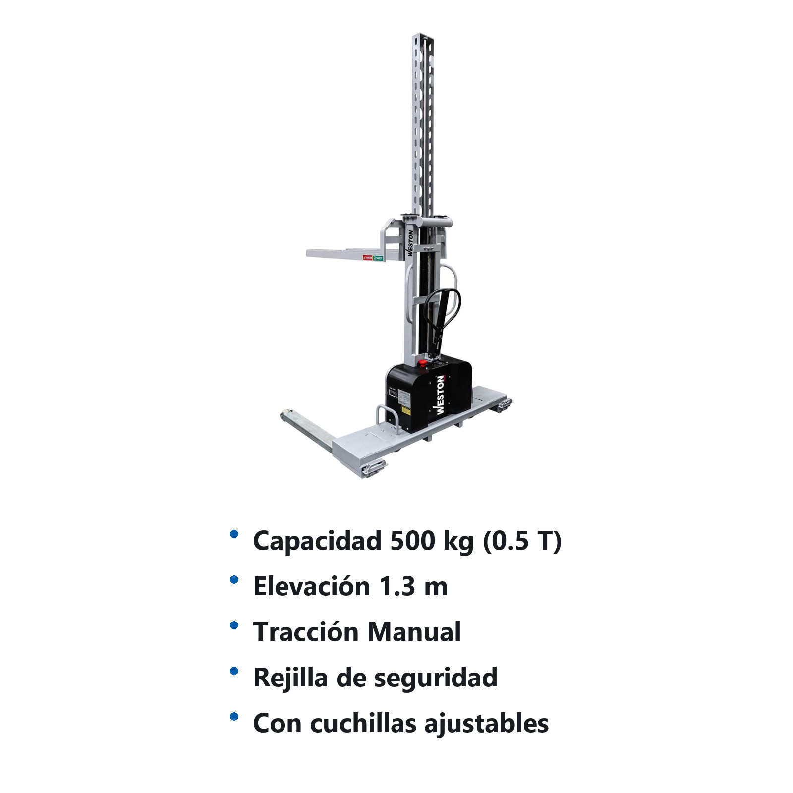 APILADOR AUTOCARGABLE SEMI ELECTRICO CAP.500kg 1.3m LEVANTE ELEVACION ELECT. CONDUCCION MANUAL - Imagen 2