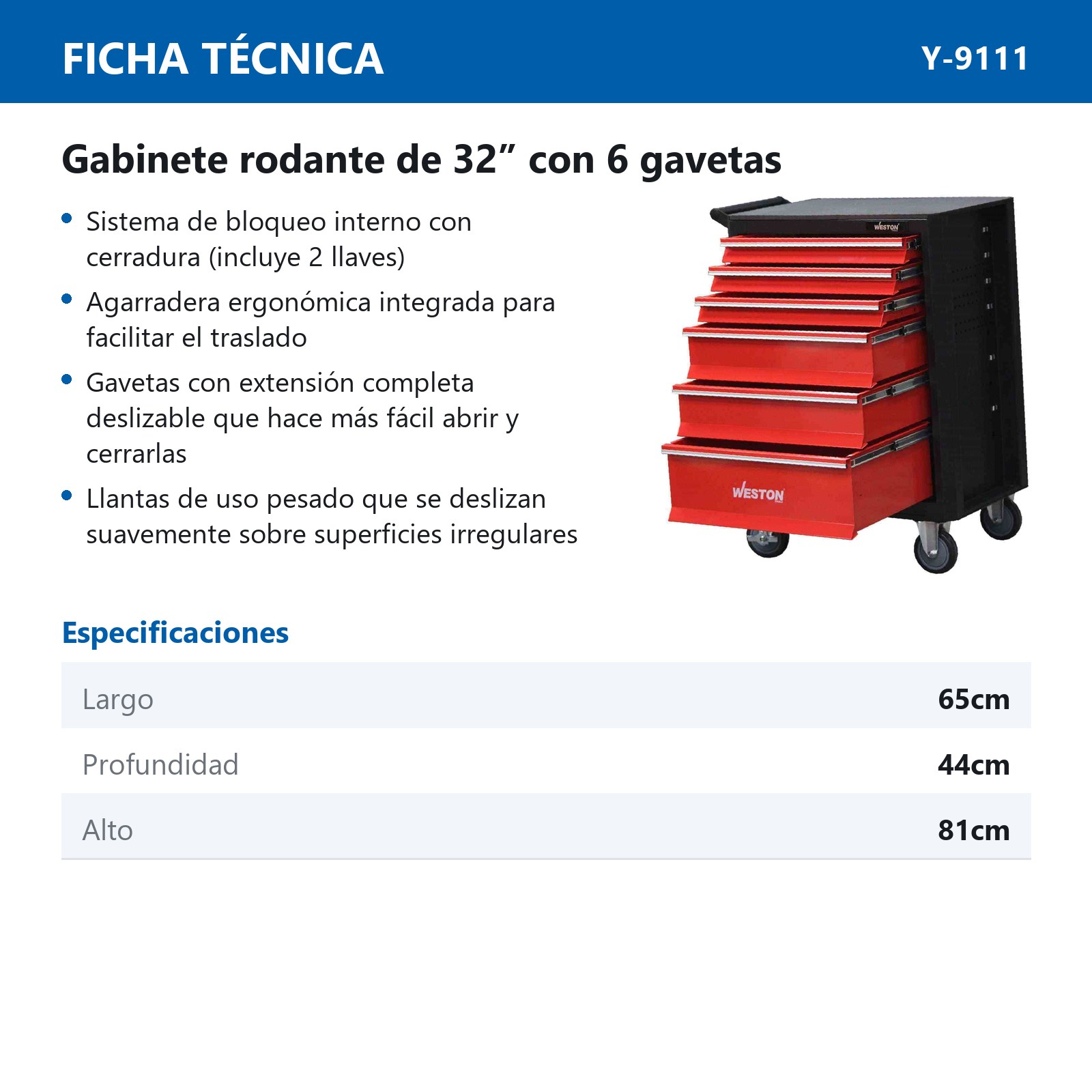 GABINETE RODANTE 32" CON 6 GAVETAS - Imagen 2