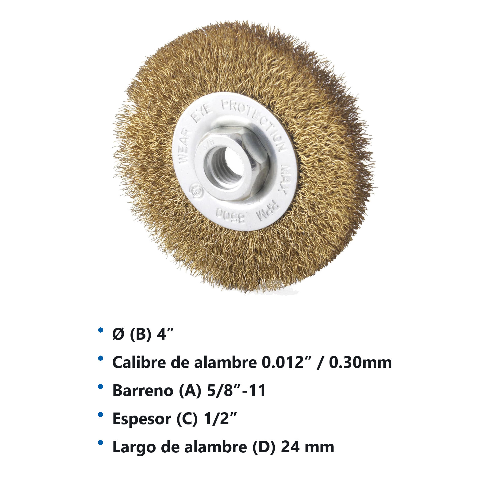 CEPILLO CIRCULAR ONDULADO 4" X 5/8"-11 ANCHO 1/2" A. LATONADO 0.012" - Imagen 2