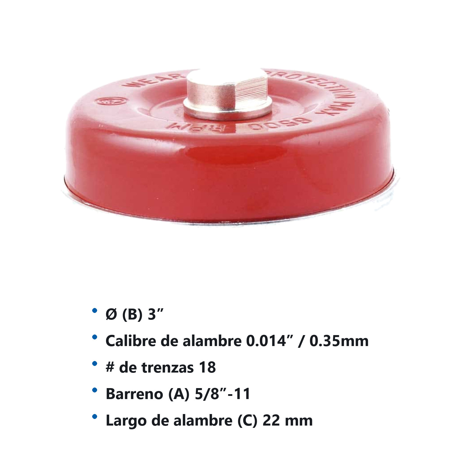 CEPILLO TIPO COPA TRENZADA C/ARO 3" ENT 5/8-11 A. INOXIDABLE  .014" - Imagen 3