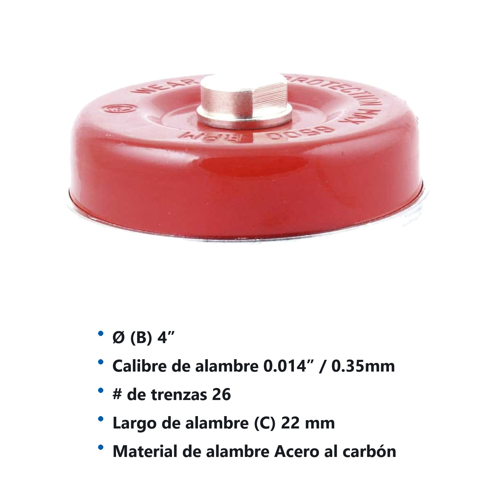 CEPILLO TIPO COPA TRENZADA C/ARO 4" ENT 5/8-11 A. AL CARBON  .014" - Imagen 3