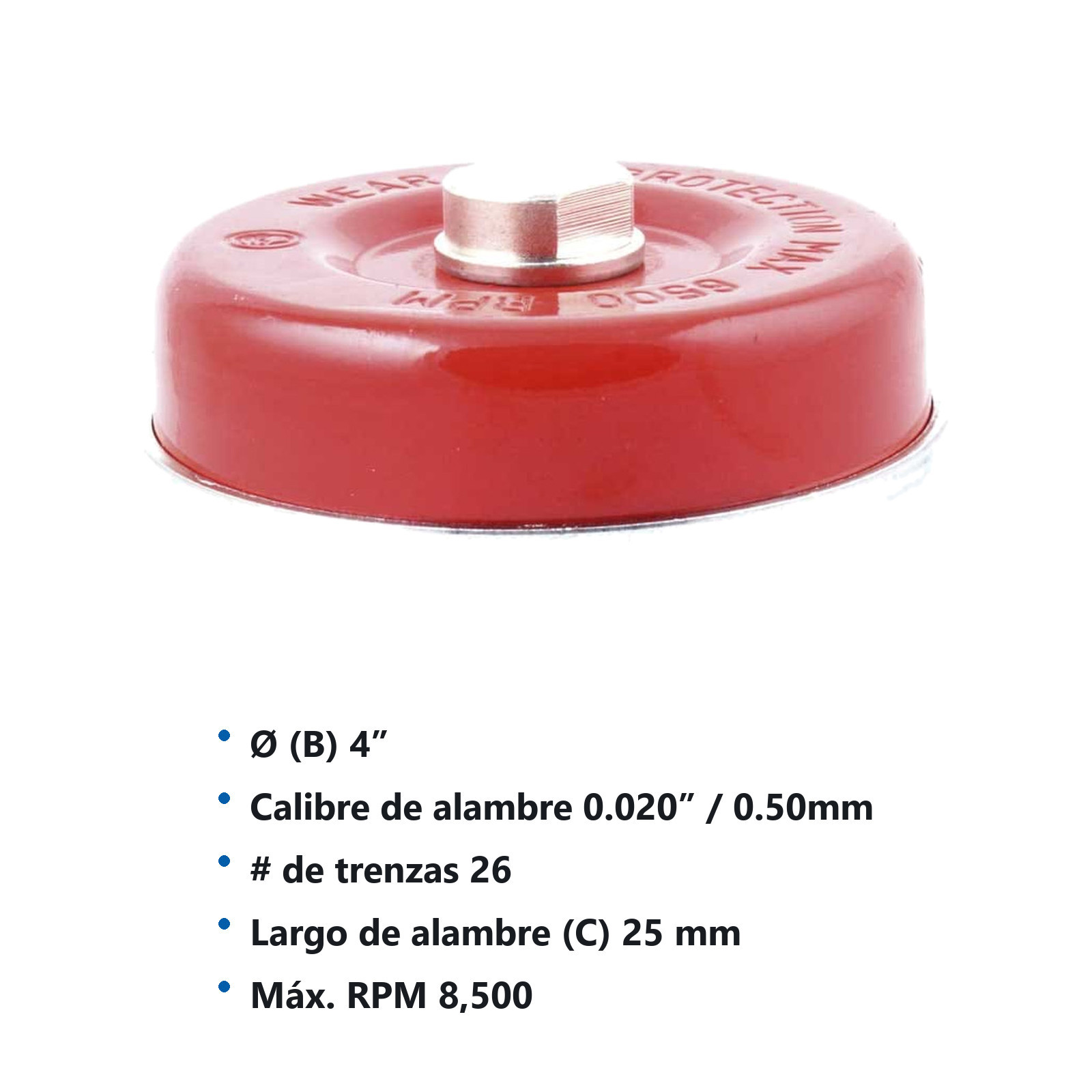 CEPILLO TIPO COPA TRENZADA C/ARO 4" ENT 5/8-11 A. AL CARBON  .020" - Imagen 3