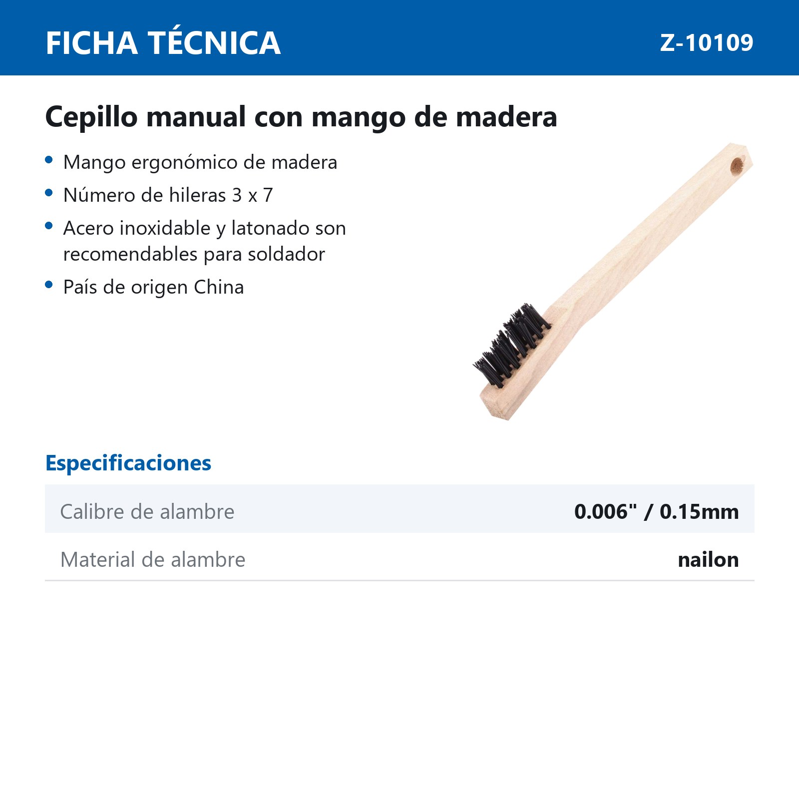 CEPILLO C/MANGO MADERA 3X7 PINCELES NYLON .006" (Precio x Pza - Caja C/24 Pzs) - Imagen 3