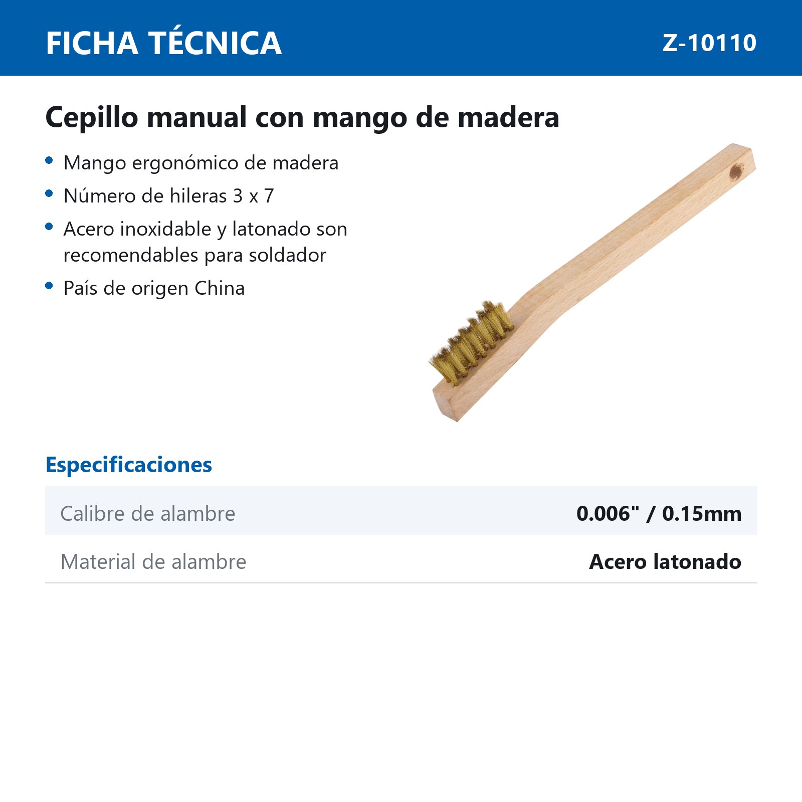 CEPILLO C/MANGO MADERA P/SOLDADOR 3X7 PINCELES A. LATONADO .006" (Precio x Pza - Caja C/24 Pzs) - Imagen 3