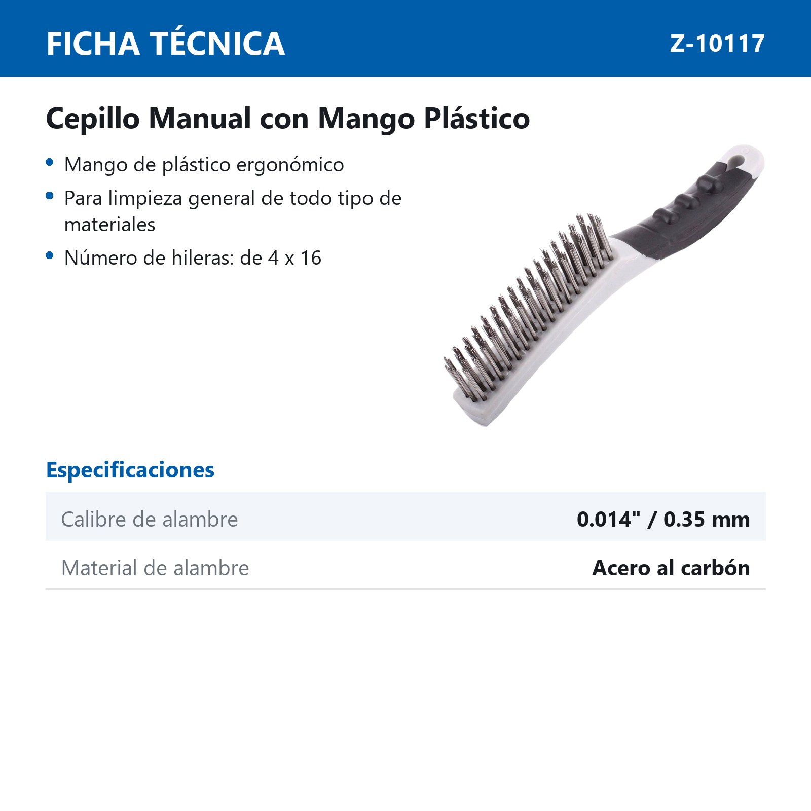 CEPILLO C/MANGO PLASTICO ERGONOMICO 4X16 PINCELES A. AL CARBON 0.014" - Imagen 2