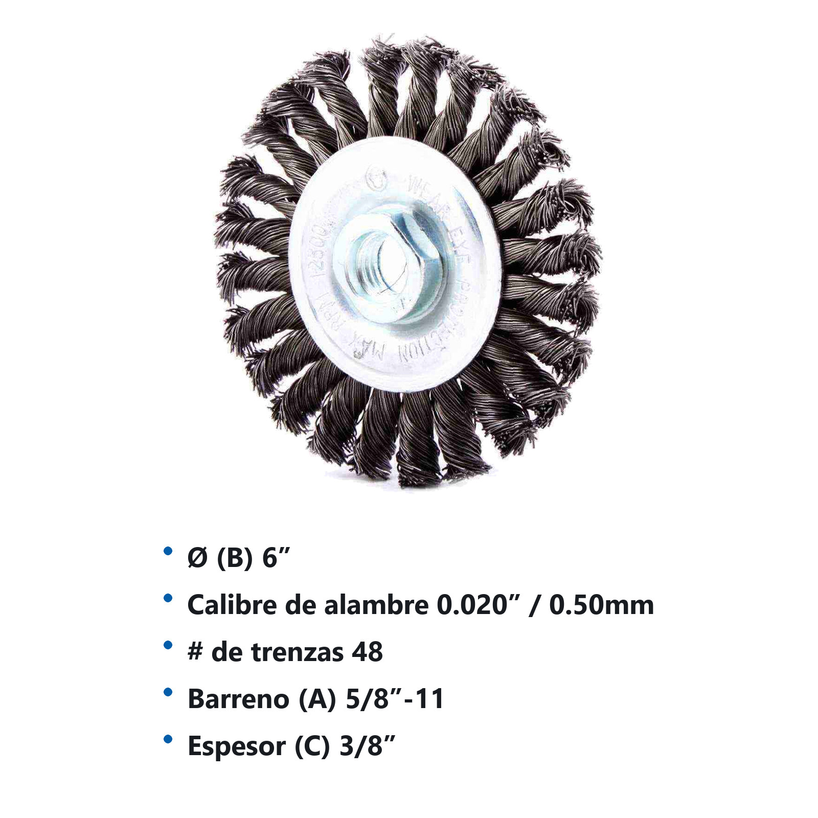 CEPILLO CIRCULAR TRENZADO 6" X 5/8-11 CARA DELGADA A. AL CARBON .020" - Imagen 2