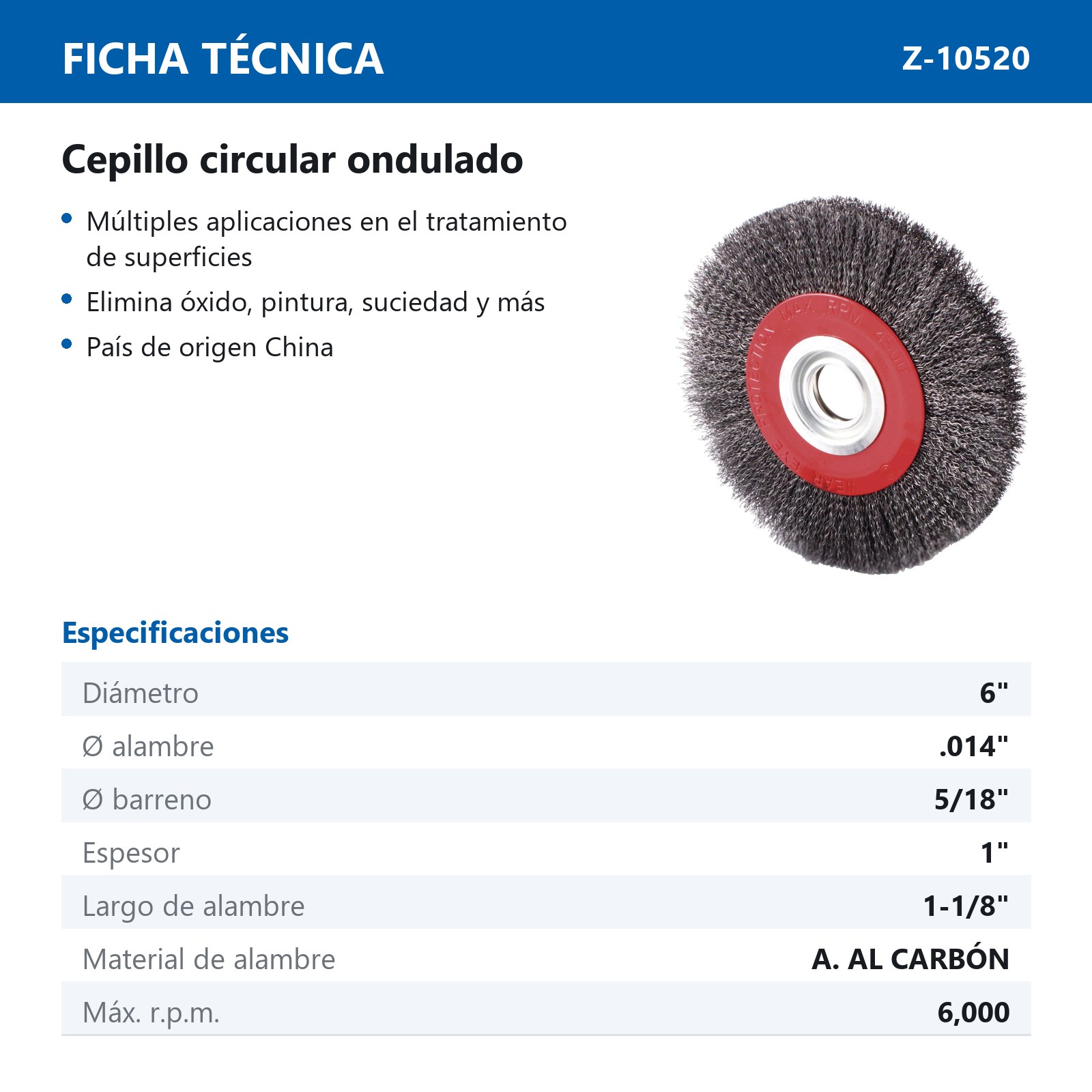 CEPILLO CIRCULAR ONDULADO 6" X 5/8" ANCHO 1" A. AL CARBON .014" - Imagen 2