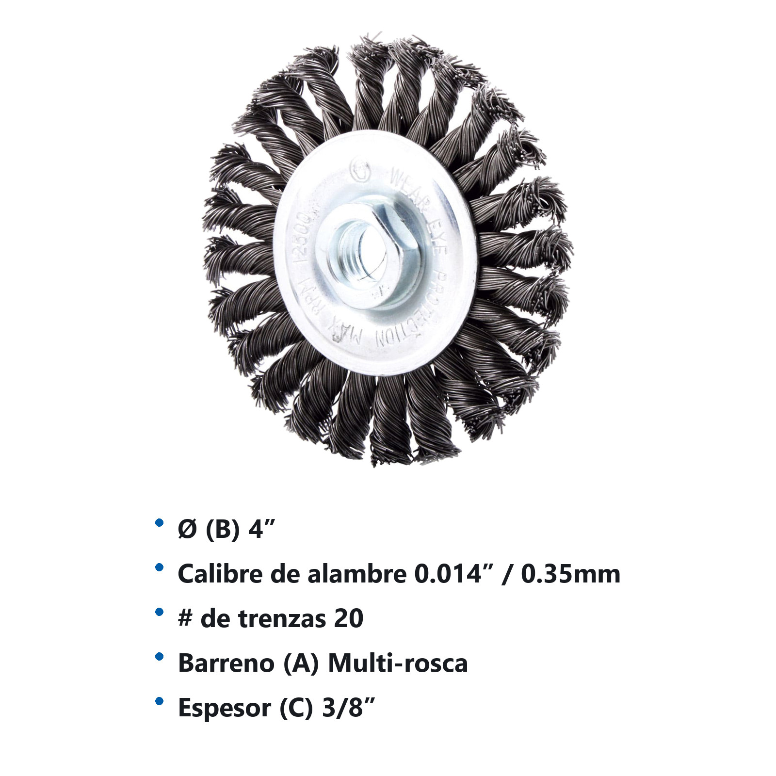 CEPILLO CIRCULAR TRENZADO 4" X MULTIROSCA A. AL CARBON .014" - Imagen 2