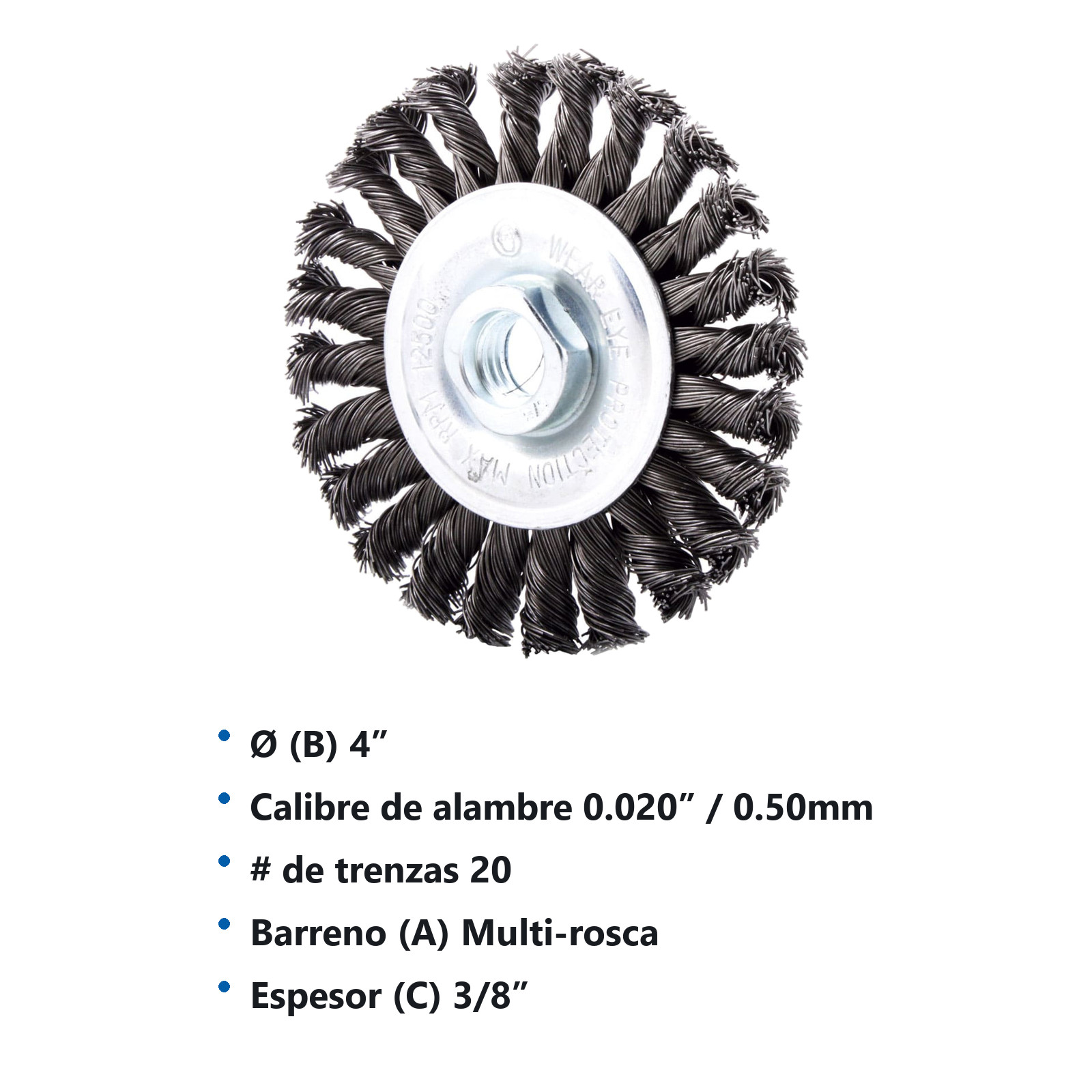 CEPILLO CIRCULAR TRENZADO 4" X MULTIROSCA A. AL CARBON .020" - Imagen 2
