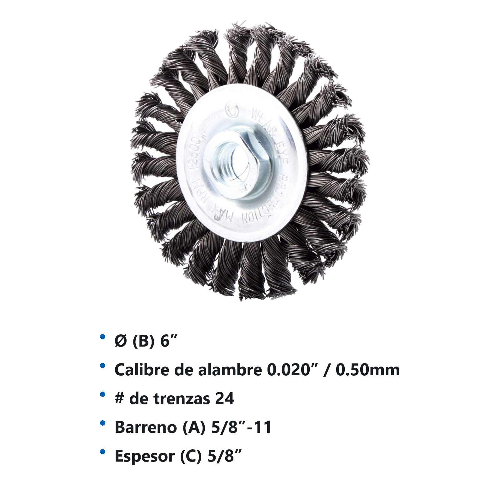CEPILLO CIRCULAR TRENZADO 6" X 5/8-11  A. AL CARBON .020" - Imagen 2