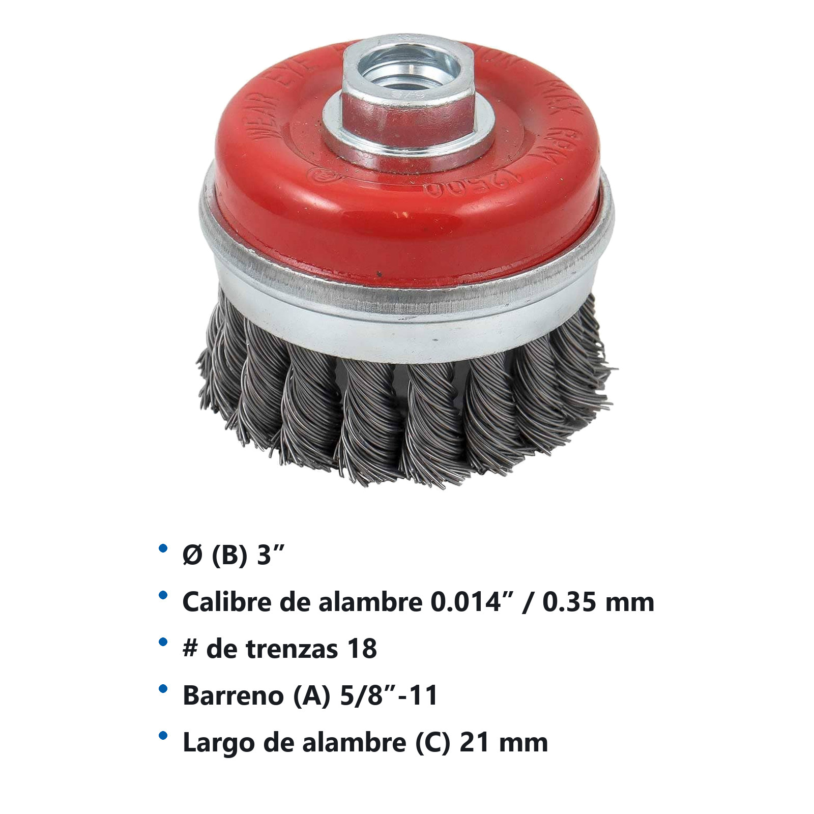 CEPILLO TIPO COPA TRENZADA C/ARO 3" ENT 5/8"-11 A. AL CARBON .014" - Imagen 3