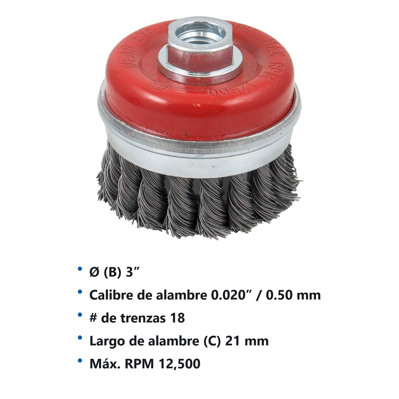 CEPILLO TIPO COPA TRENZADA C/ARO 3" ENT 5/8"-11 A. AL CARBON .020" - Imagen 3