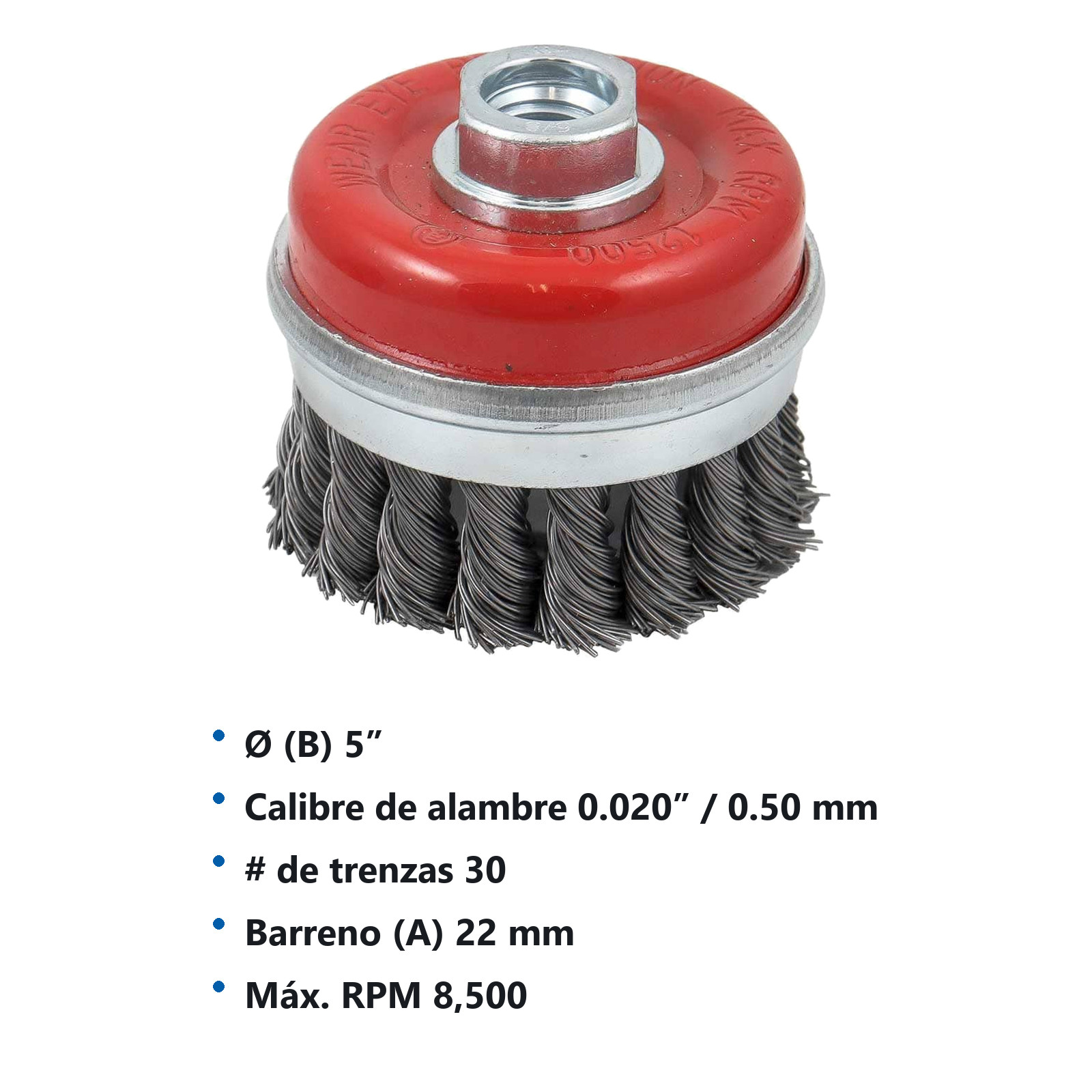 CEPILLO TIPO COPA TRENZADA C/ARO 5" ENT 5/8"-11 A. AL CARBON .020" - Imagen 3