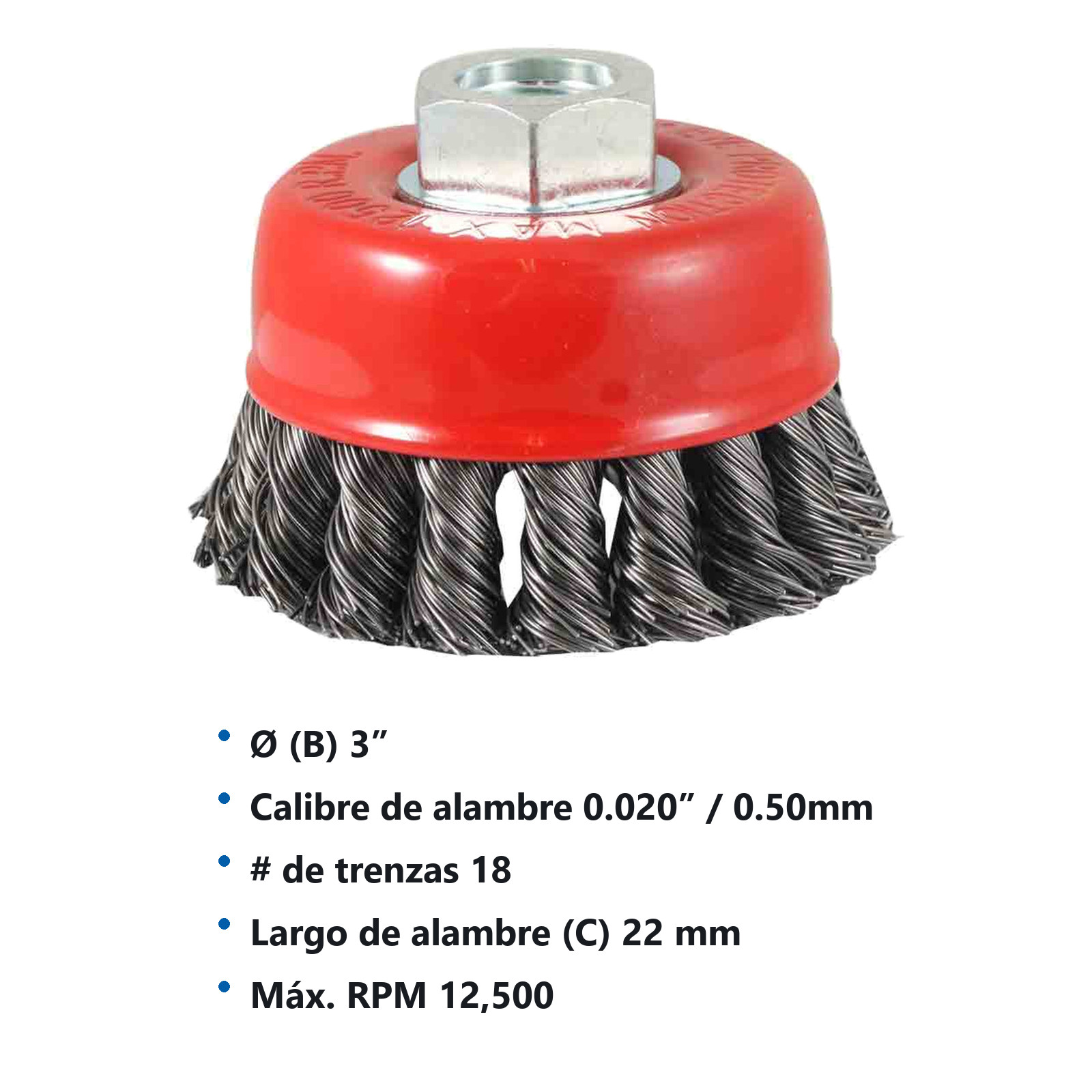 CEPILLO TIPO COPA TRENZADA SIN ARO 3" ENT MULTIROSCA A. AL CARBON .020" - Imagen 3