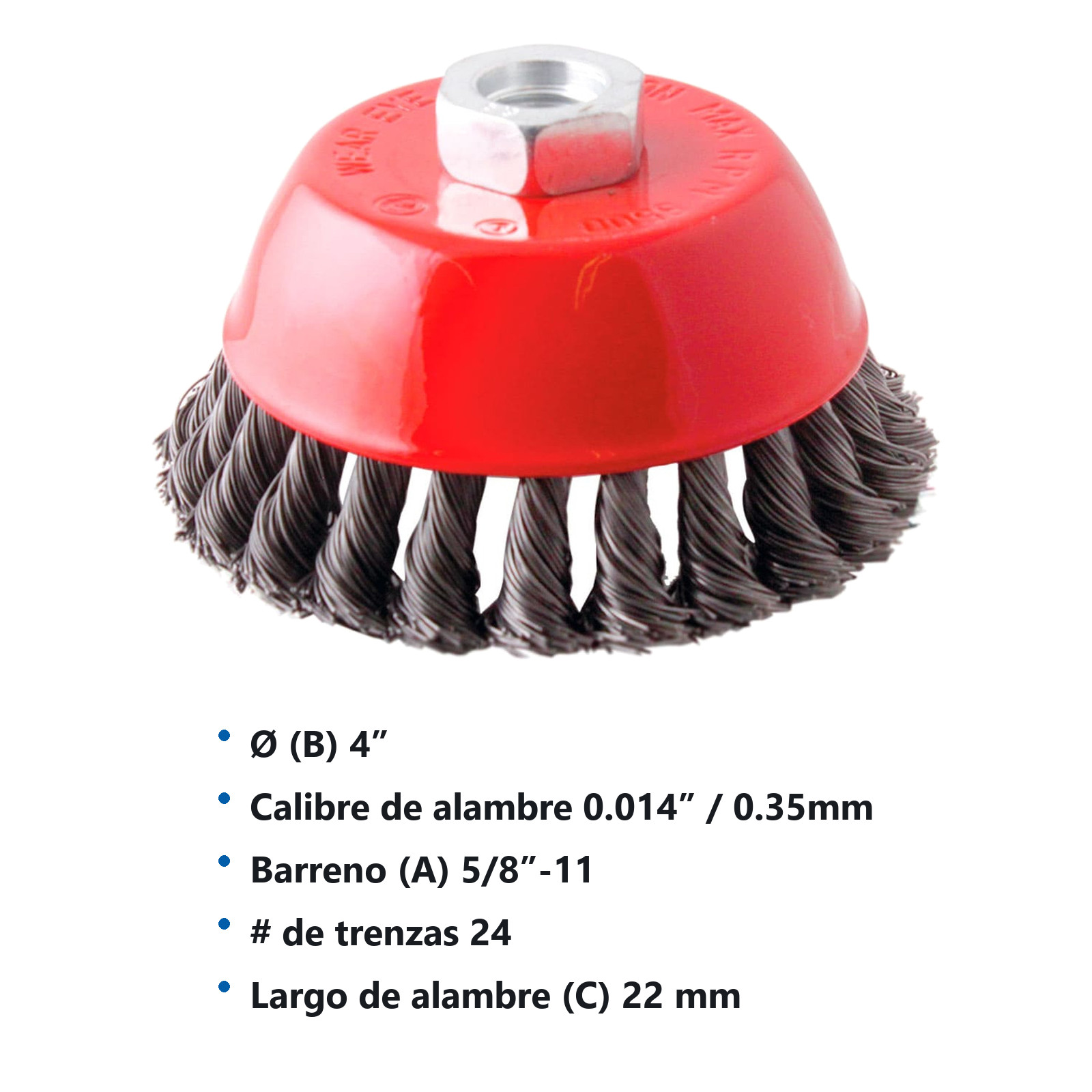 CEPILLO TIPO COPA TRENZADA SIN ARO 4"  ENT 5/8-11 A. AL CARBON .014" - Imagen 3