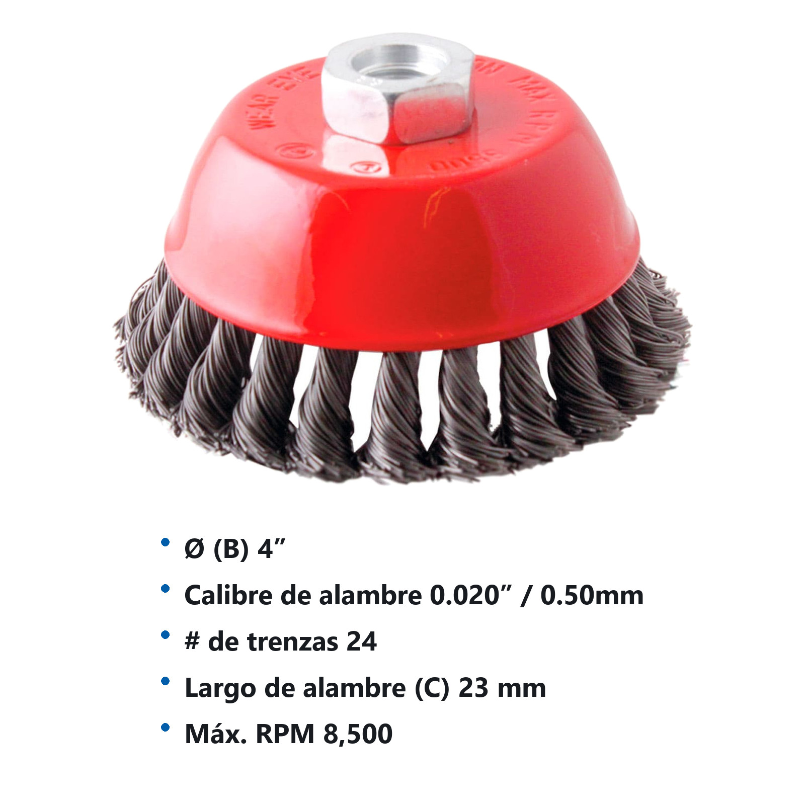 CEPILLO TIPO COPA TRENZADA SIN ARO 4"  ENT 5/8-11 A. AL CARBON .020" - Imagen 3