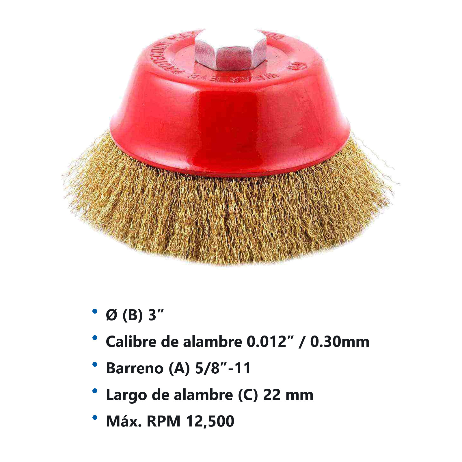 CEPILLO TIPO COPA ONDULADA SIN ARO 3"  ENT 5/8-11 A. LATONADO .012" - Imagen 2