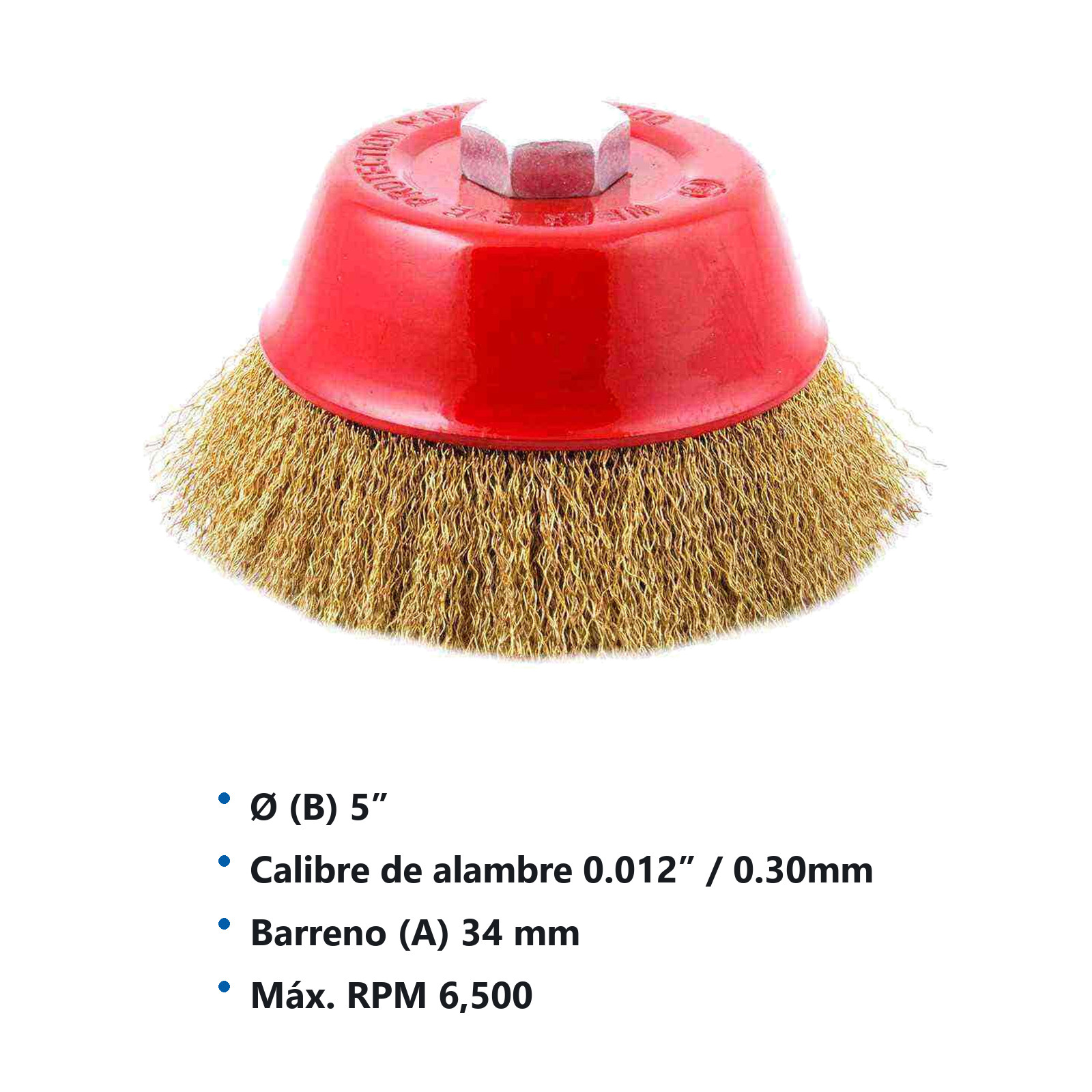 CEPILLO TIPO COPA ONDULADA SIN ARO 5"  ENT 5/8-11 A. LATONADO .012" - Imagen 2