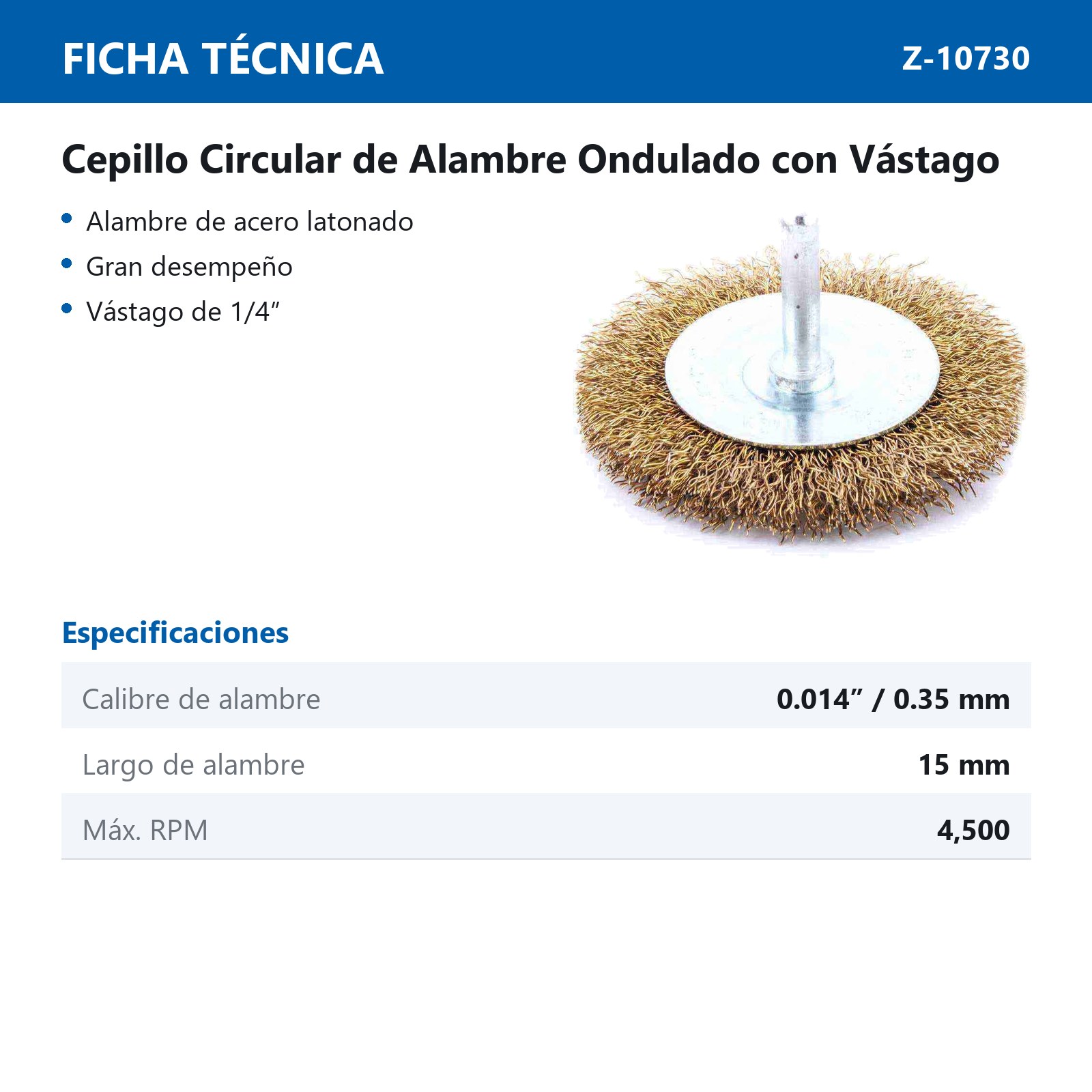 CEPILLO CIRCULAR ONDULADO 3" C/VASTAGO 1/4" A. LATONADO .014" - Imagen 2
