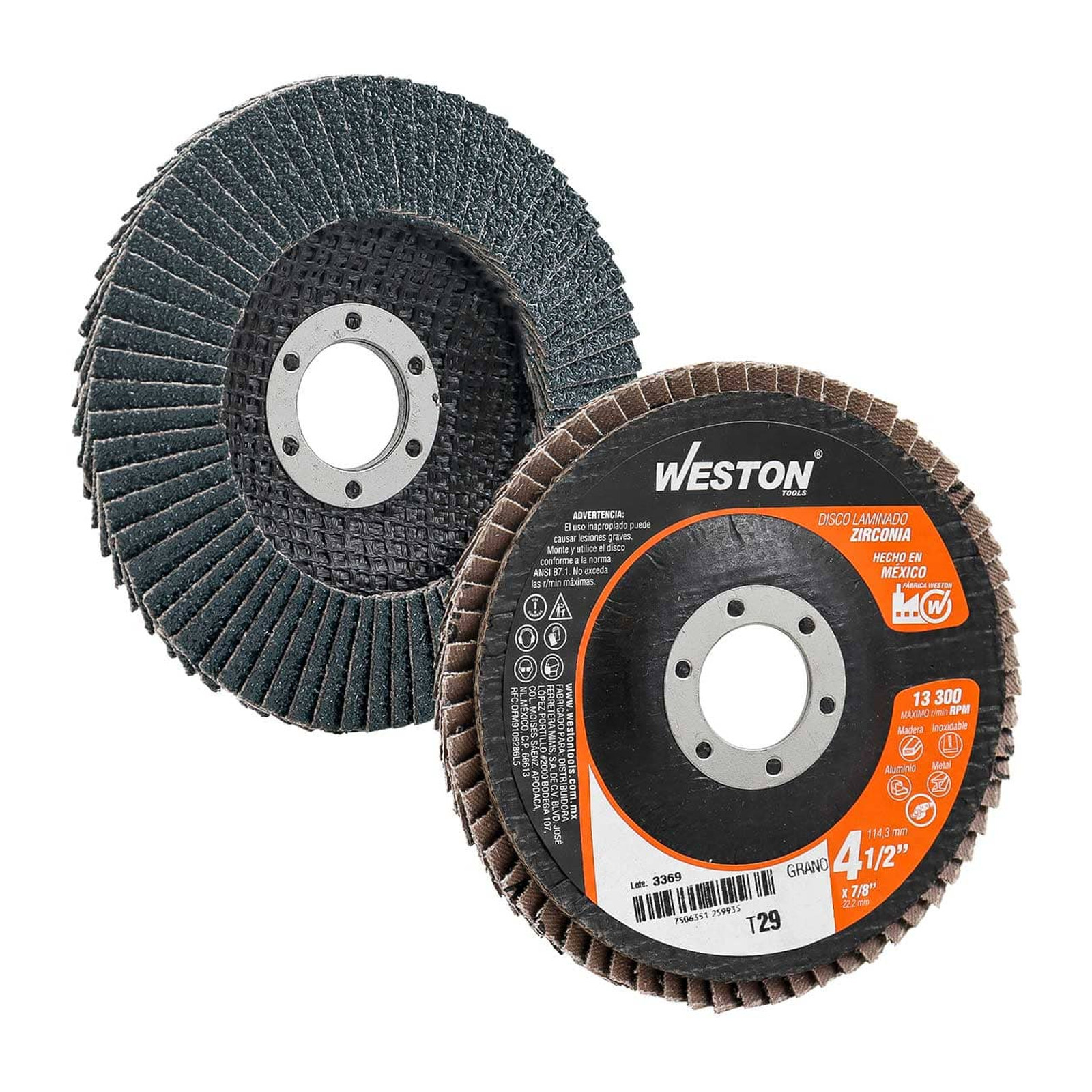 Disco Laminado de Zirconio WESTON 7" x 7/8" Grano 120