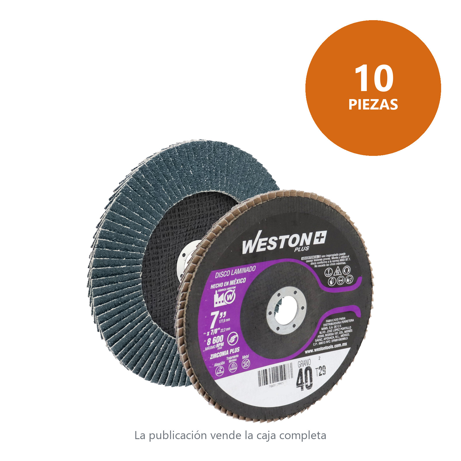DISCO LAMINADO ZIRCONIO 7X7/8" G40 WP (Precio x pieza - Empaque c/10 pzas) - Imagen 3