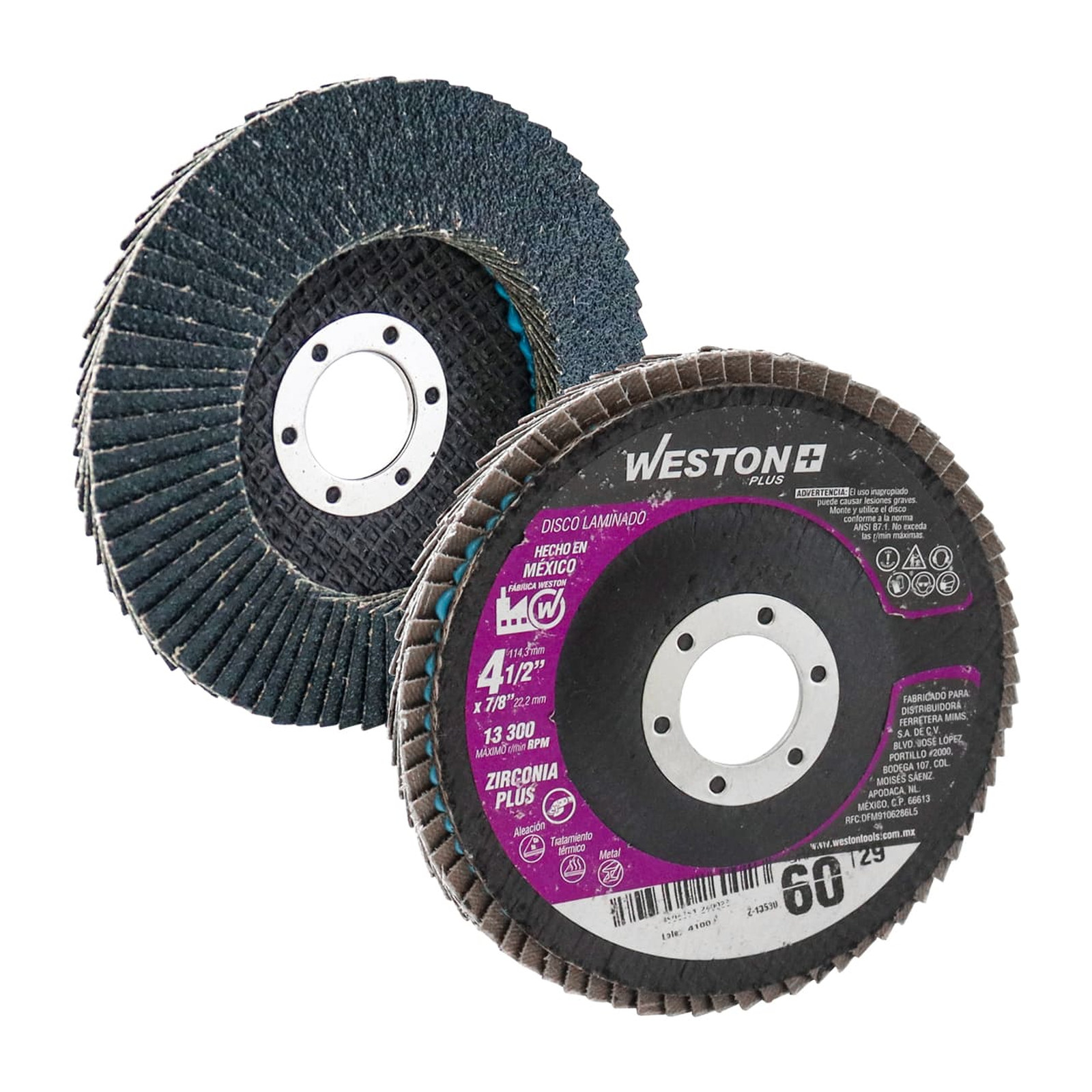 Disco Laminado de Zirconio Weston Plus 876 4-1/2" Grano 60