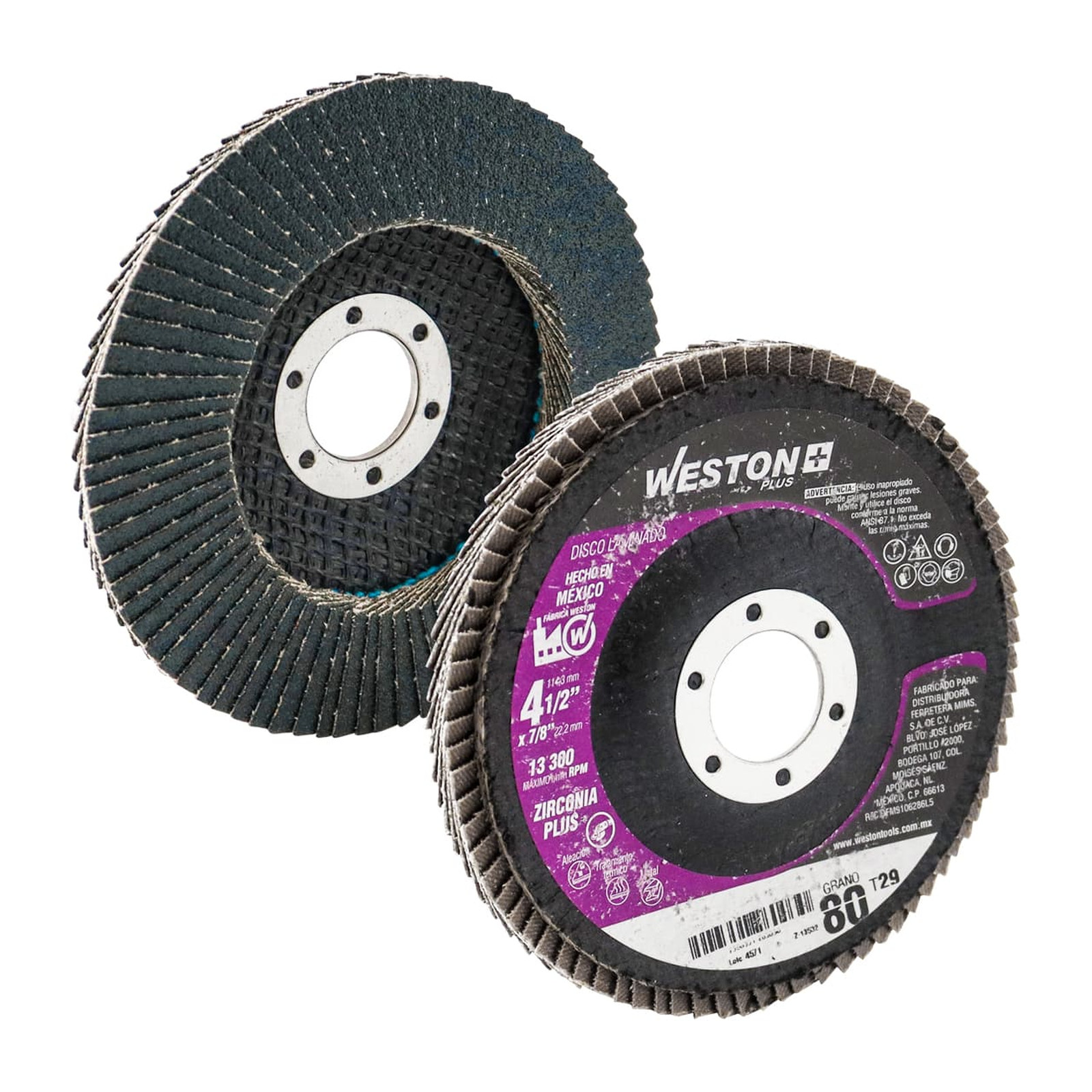 Disco Laminado de Zirconio 4-1/2" Grano 80 Weston Plus