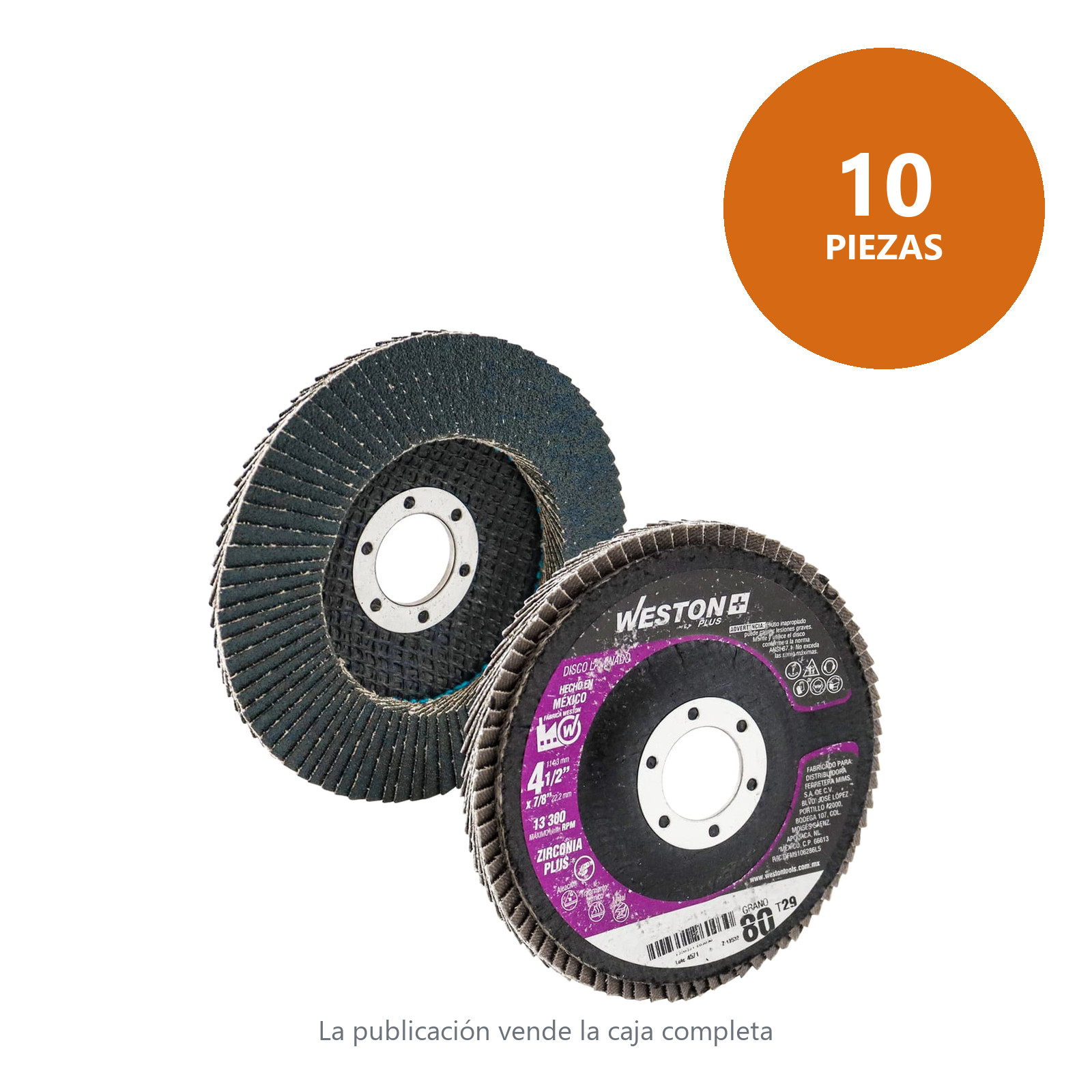 DISCO LAMINADO ZIRCONIO 4-1/2" G80 WP (Precio x pieza - Empaque c/10 pzas) - Imagen 3