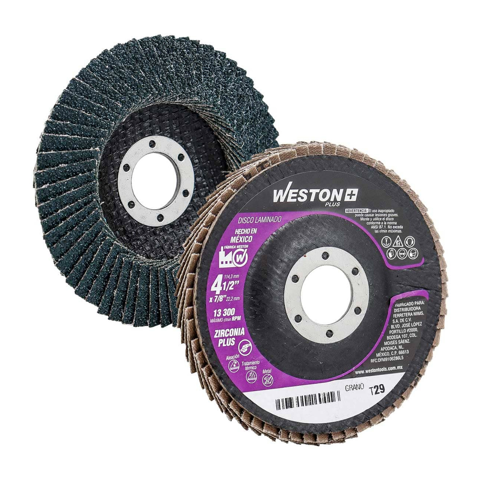Disco Laminado de Zirconio 4-1/2" Grano 120 WESTON PLUS