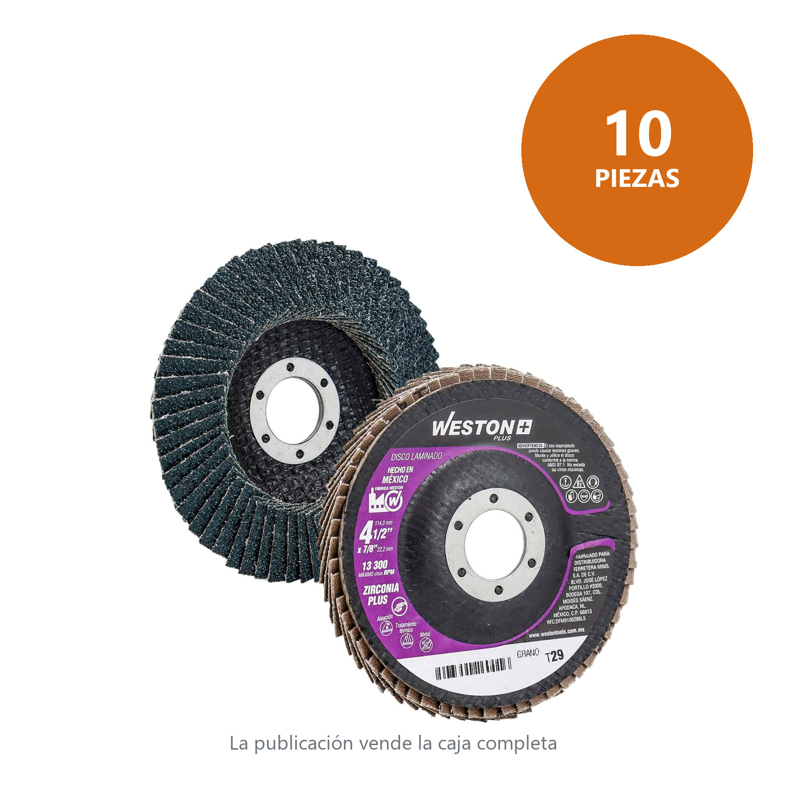 DISCO LAMINADO ZIRCONIO 4-1/2" G120 WP (Precio x pieza - Empaque c/10 pzas) - Imagen 3