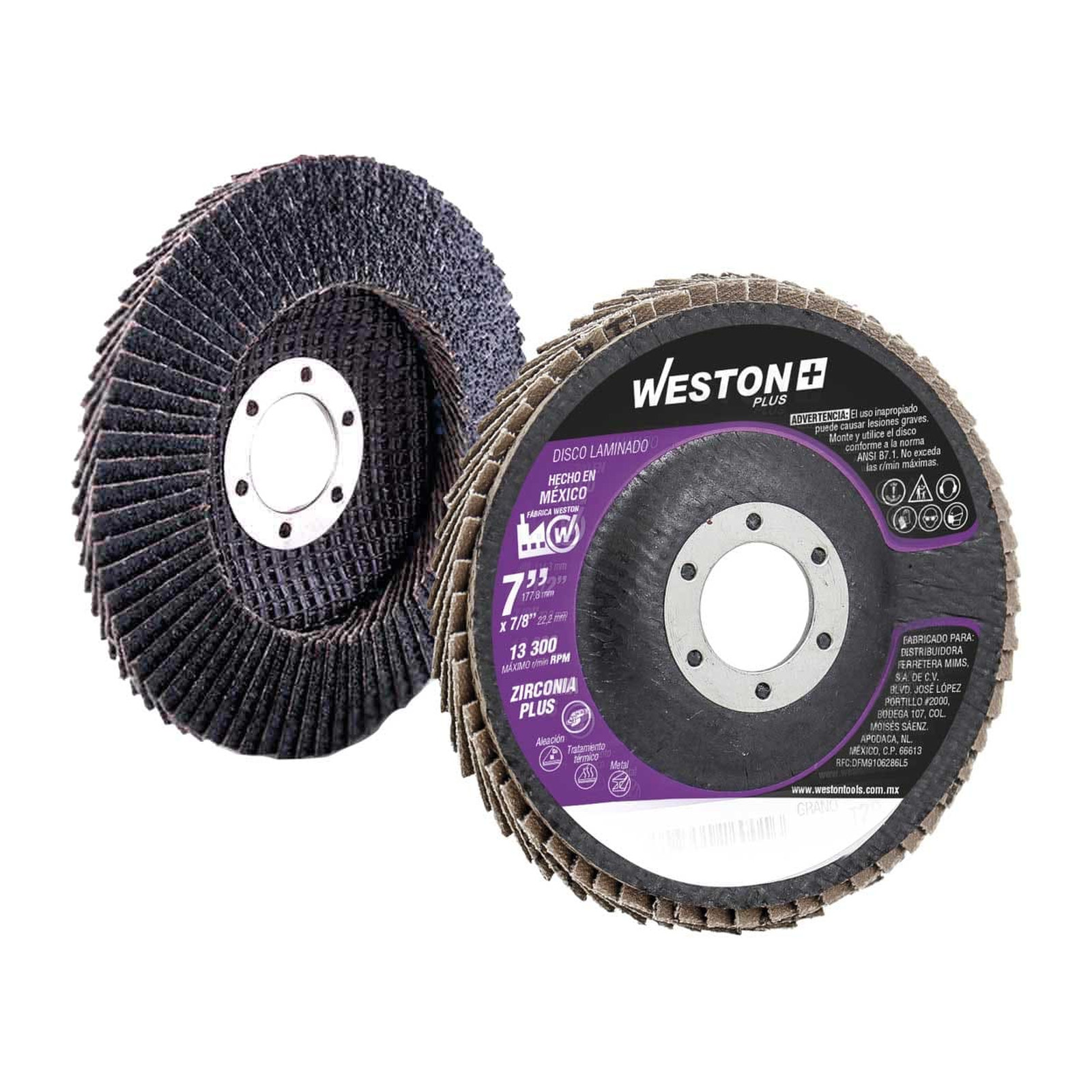 Disco Laminado de Zirconio 7" x 7/8" Grano 40 T29 WESTON PLUS
