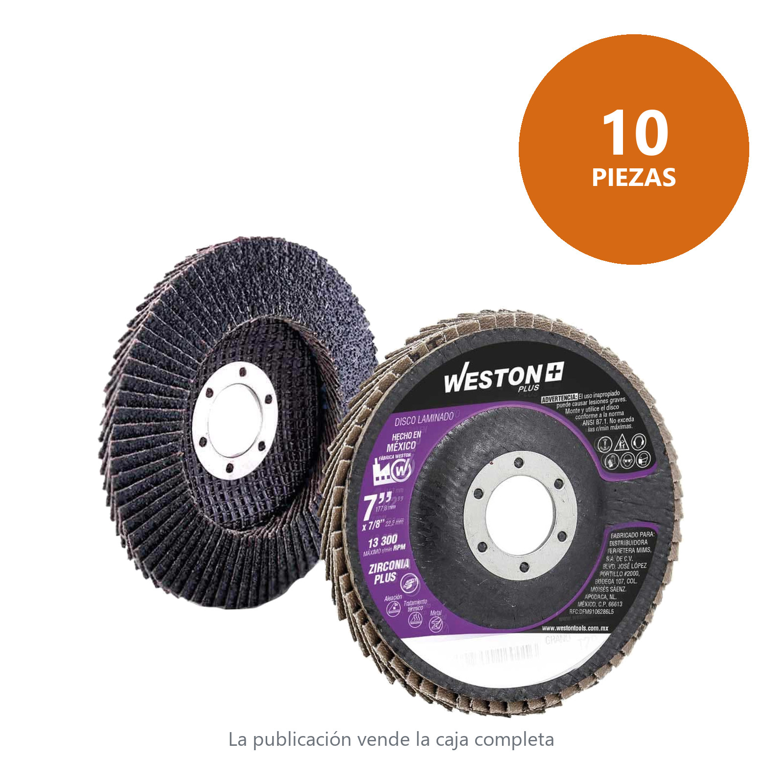 DISCO LAMINADO ZIRCONIO  7"X7/8" G80   HPWP (Precio x pieza - Empaque c/10 pzas) - Imagen 3