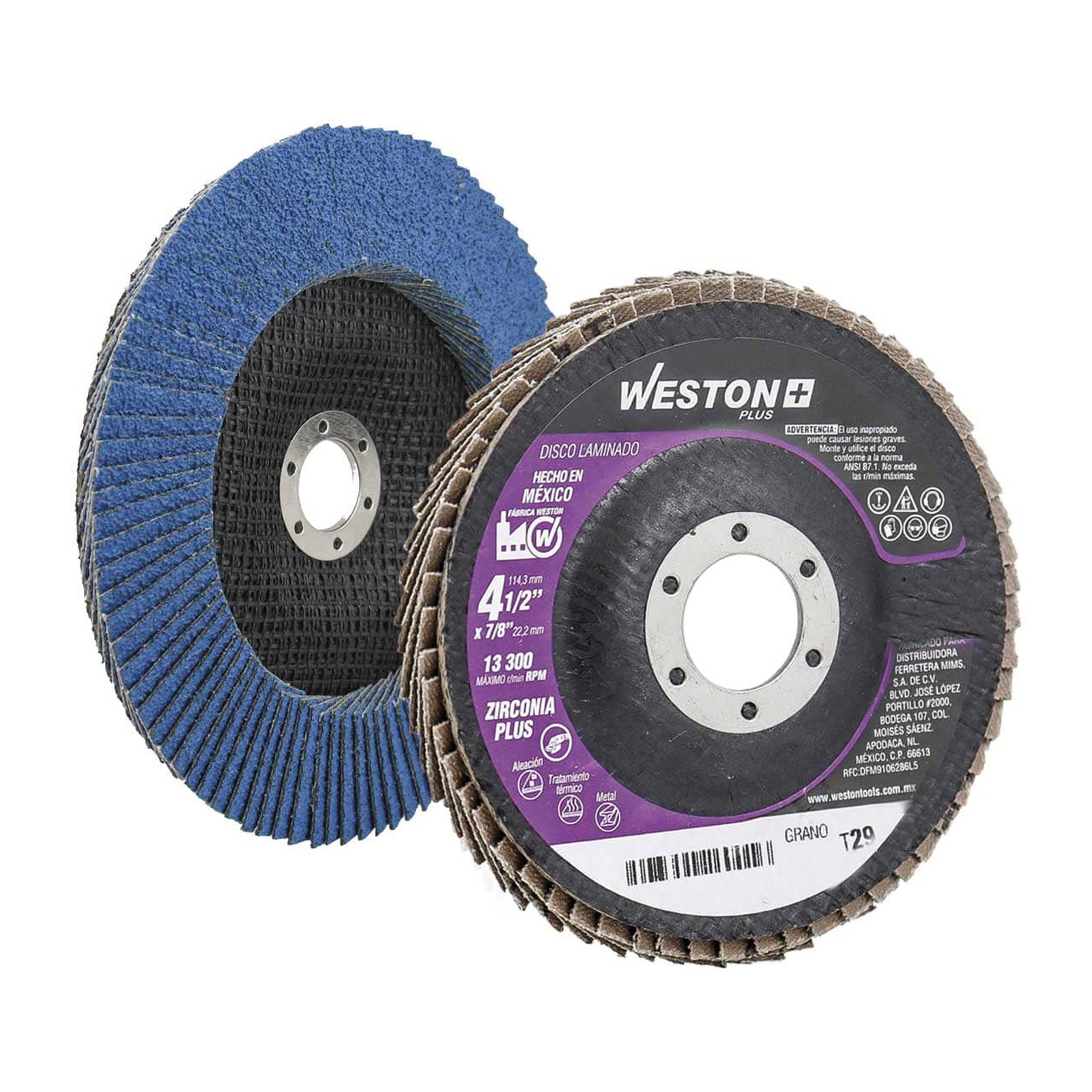 Disco Laminado de Zirconio 7" x 7/8" Grano 60 Azul WESTON PLUS