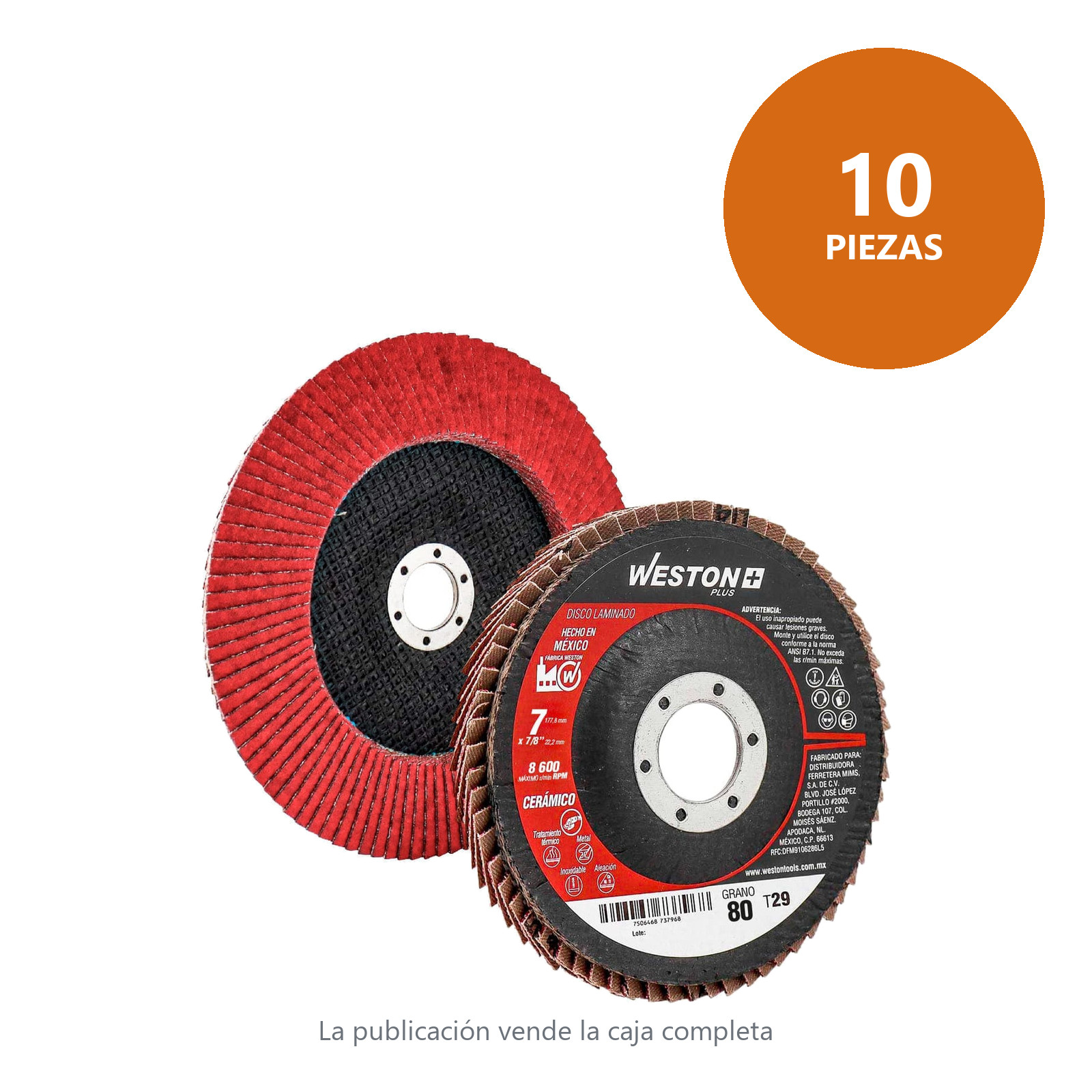 DISCO LAMINADO CERAMICO 7" X 7/8" G80 WP (Precio x pieza - Empaque c/10 pzas) - Imagen 2