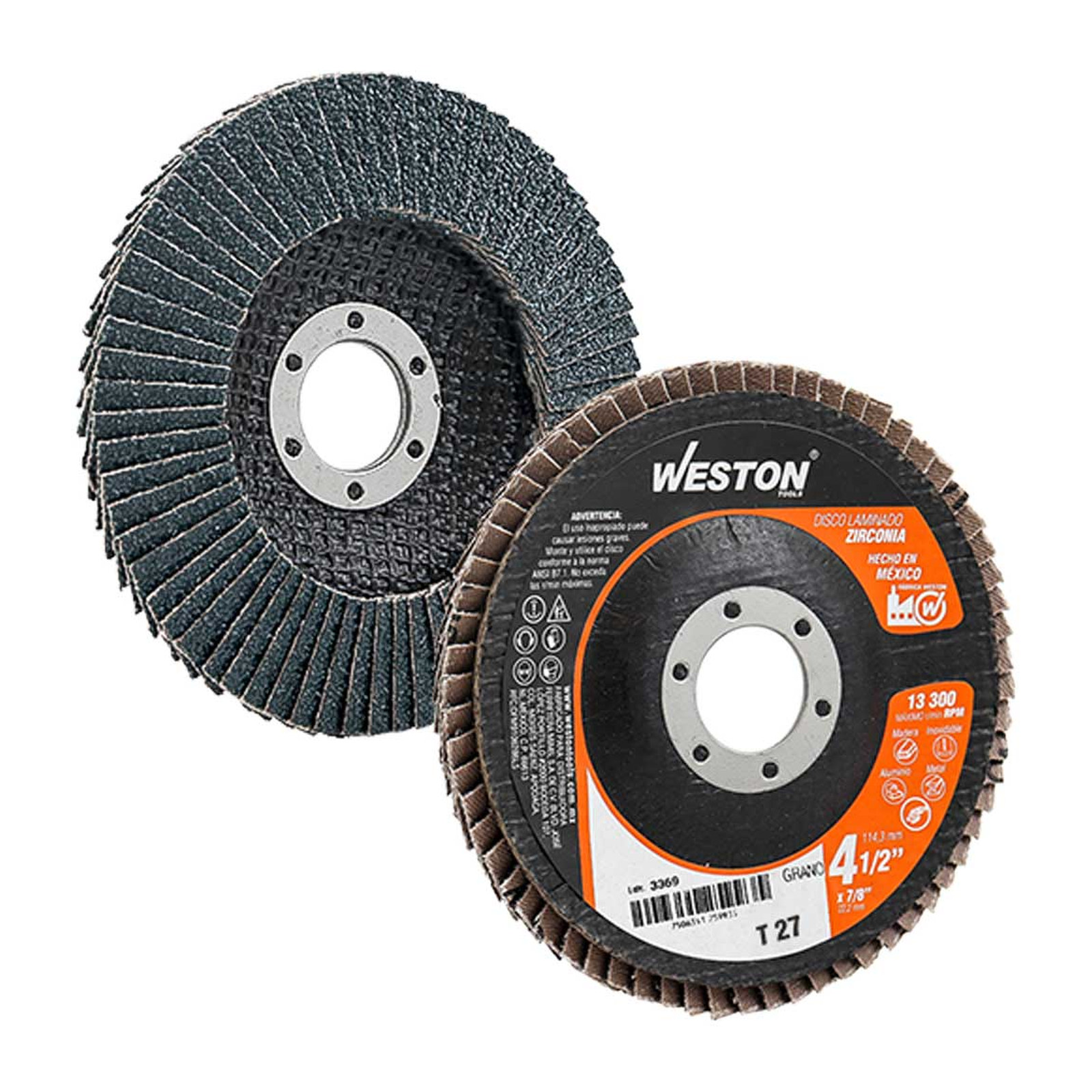 Disco Laminado de Zirconio 4-1/2" x 7/8" Grano 80 Tipo 27 WESTON