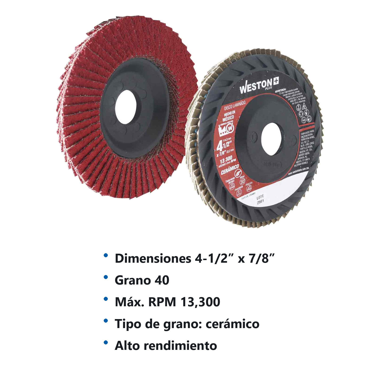 DISCO LAMINADO CERAMICO CON RESPALDO DE PLASTICO T27 4-1/2" G40  WP - Imagen 4