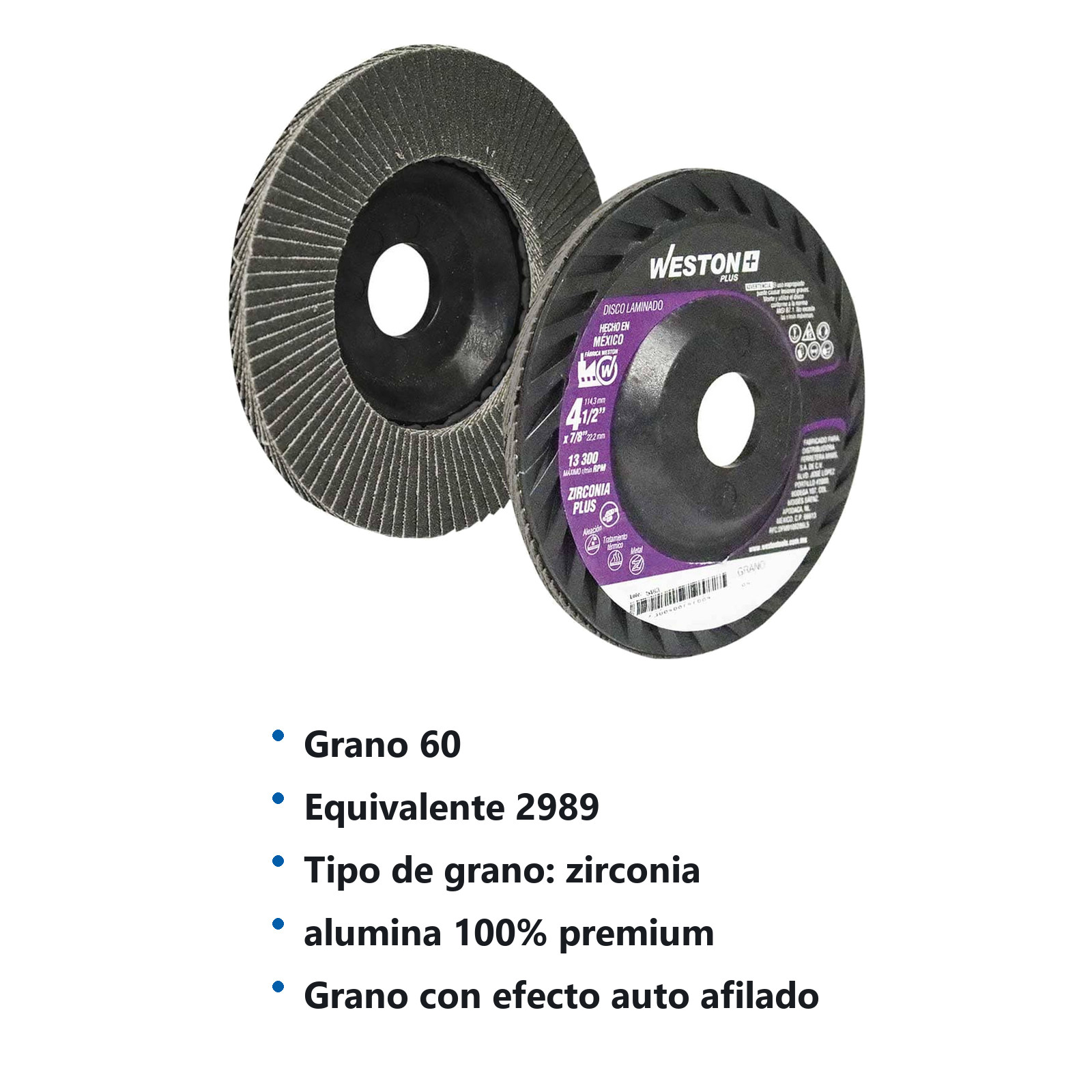 DISCO LAMINADO ZIRC. 876 4-1/2" G60 WP T27 PLASTICO - Imagen 2