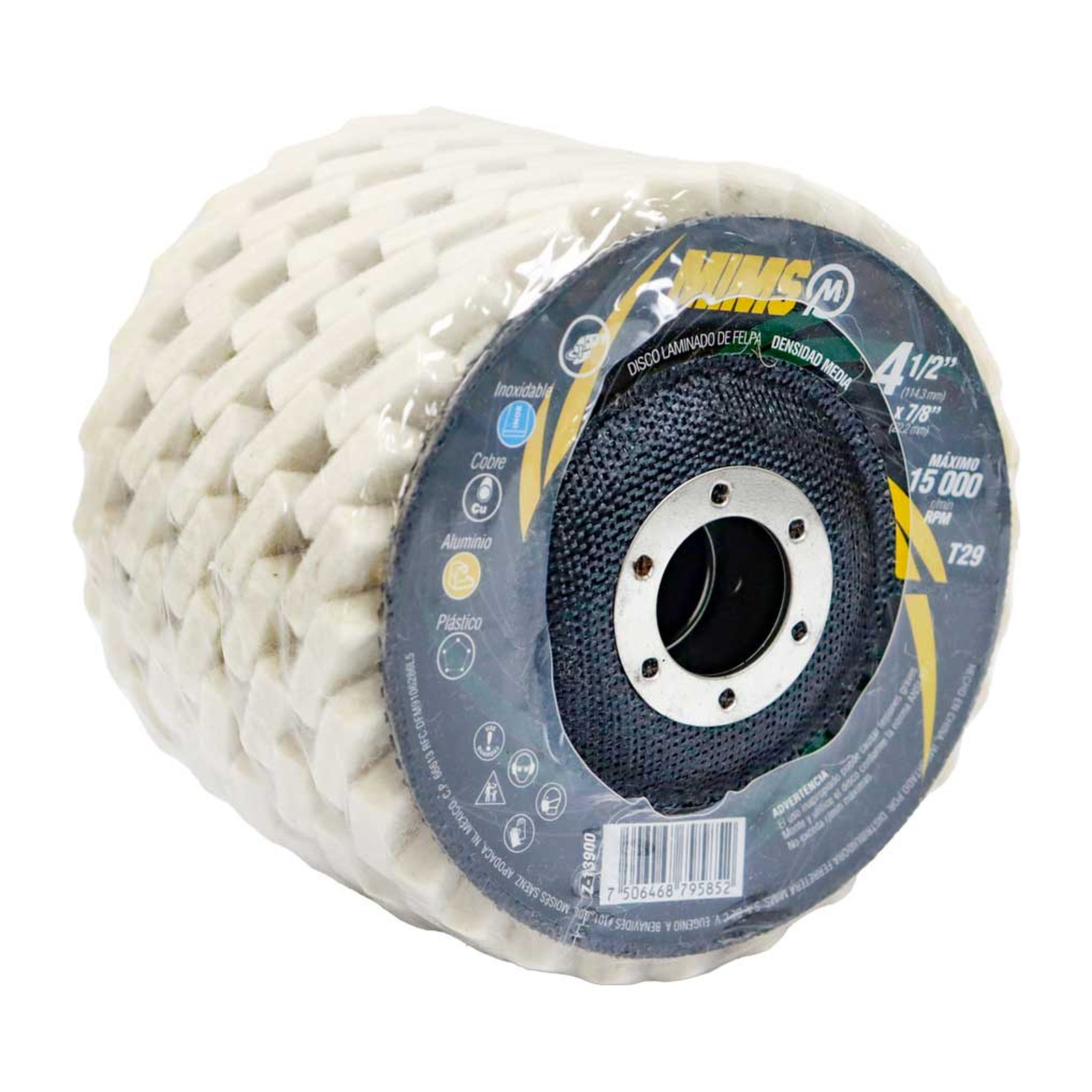 DISCO LAMINADO DE FELPA DE 4-1/2” X 7/8” T29 MIMS (Precio x pieza - Empaque c/5 pzas) - Imagen 2