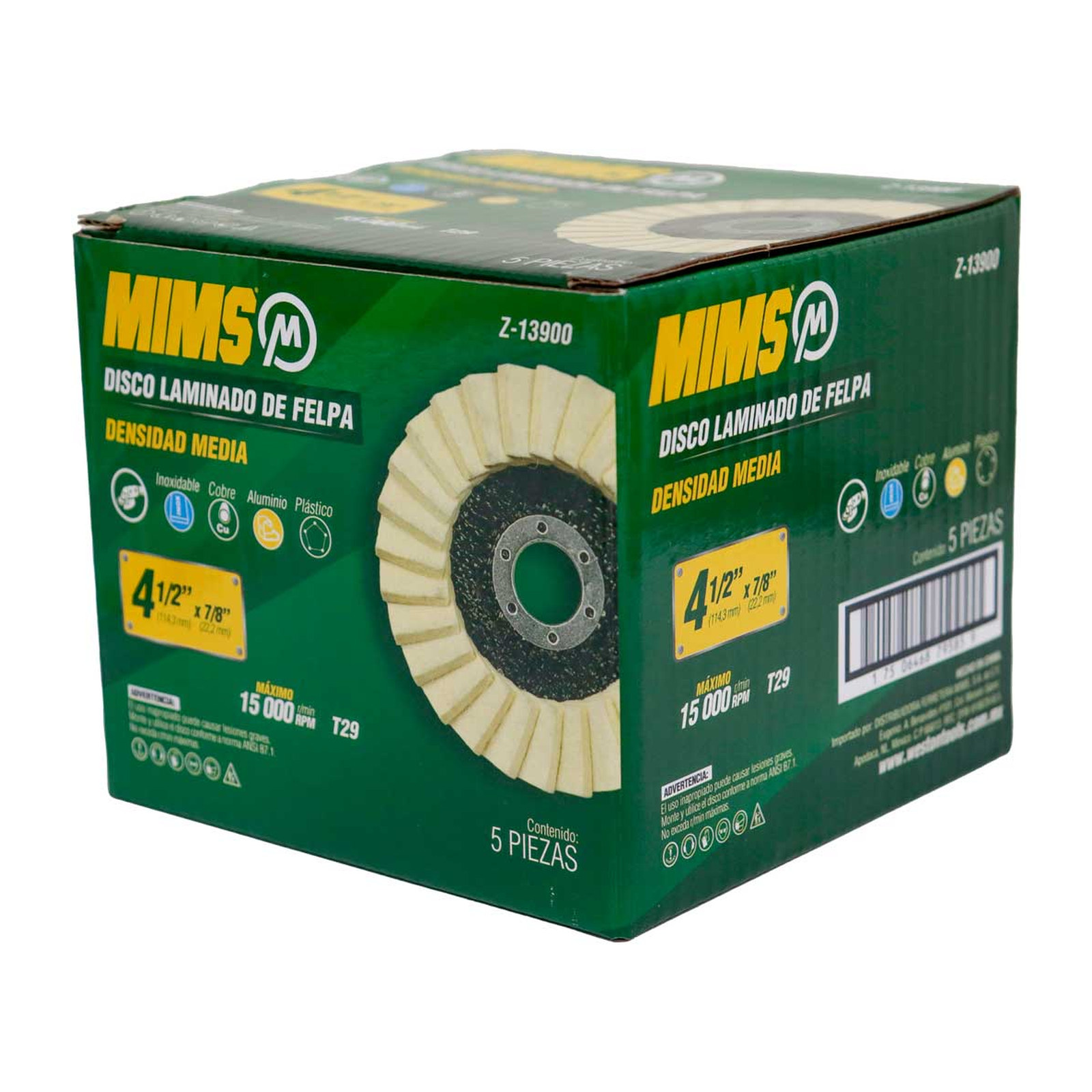 DISCO LAMINADO DE FELPA DE 4-1/2” X 7/8” T29 MIMS (Precio x pieza - Empaque c/5 pzas) - Imagen 3