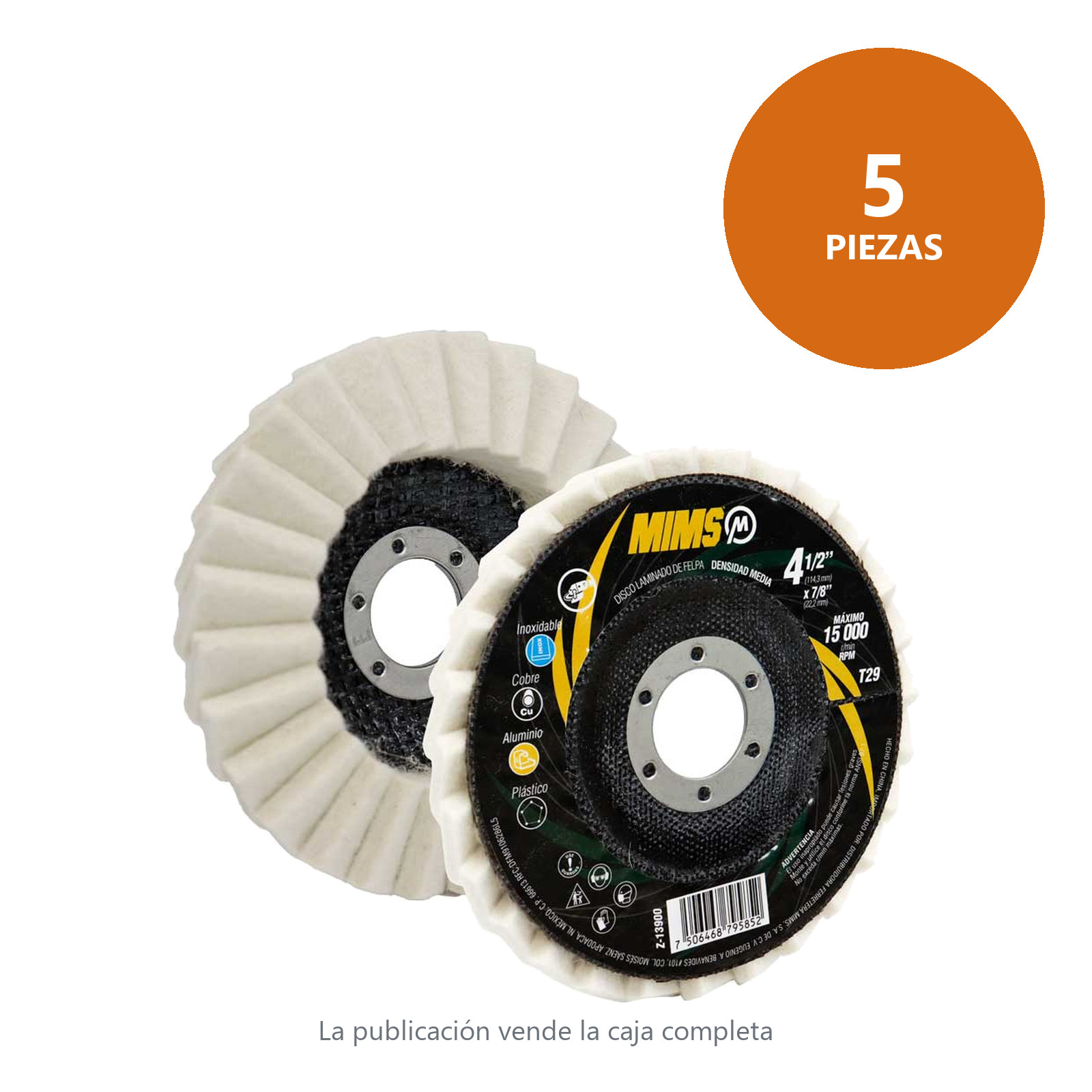 DISCO LAMINADO DE FELPA DE 4-1/2” X 7/8” T29 MIMS (Precio x pieza - Empaque c/5 pzas) - Imagen 4