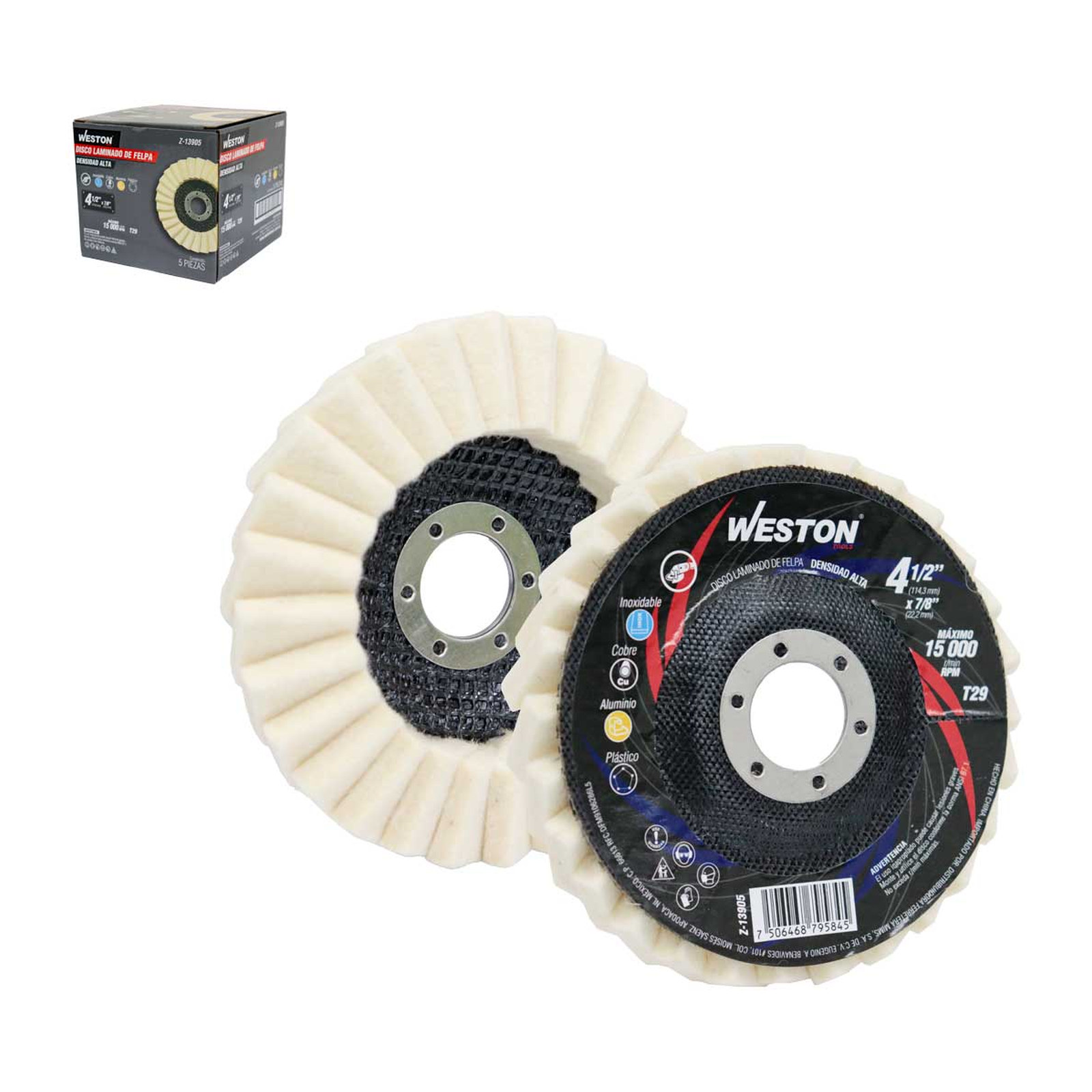 DISCO LAMINADO DE FELPA DE 4-1/2” X 7/8” T29 WESTON  (Precio x pieza - Empaque c/5 pzas)