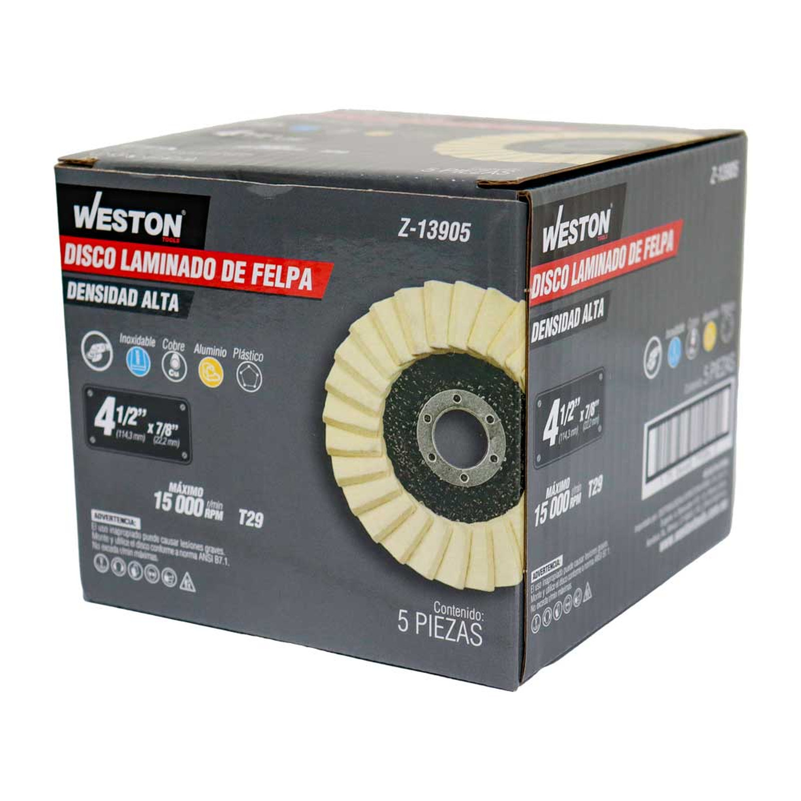 DISCO LAMINADO DE FELPA DE 4-1/2” X 7/8” T29 WESTON  (Precio x pieza - Empaque c/5 pzas) - Imagen 3