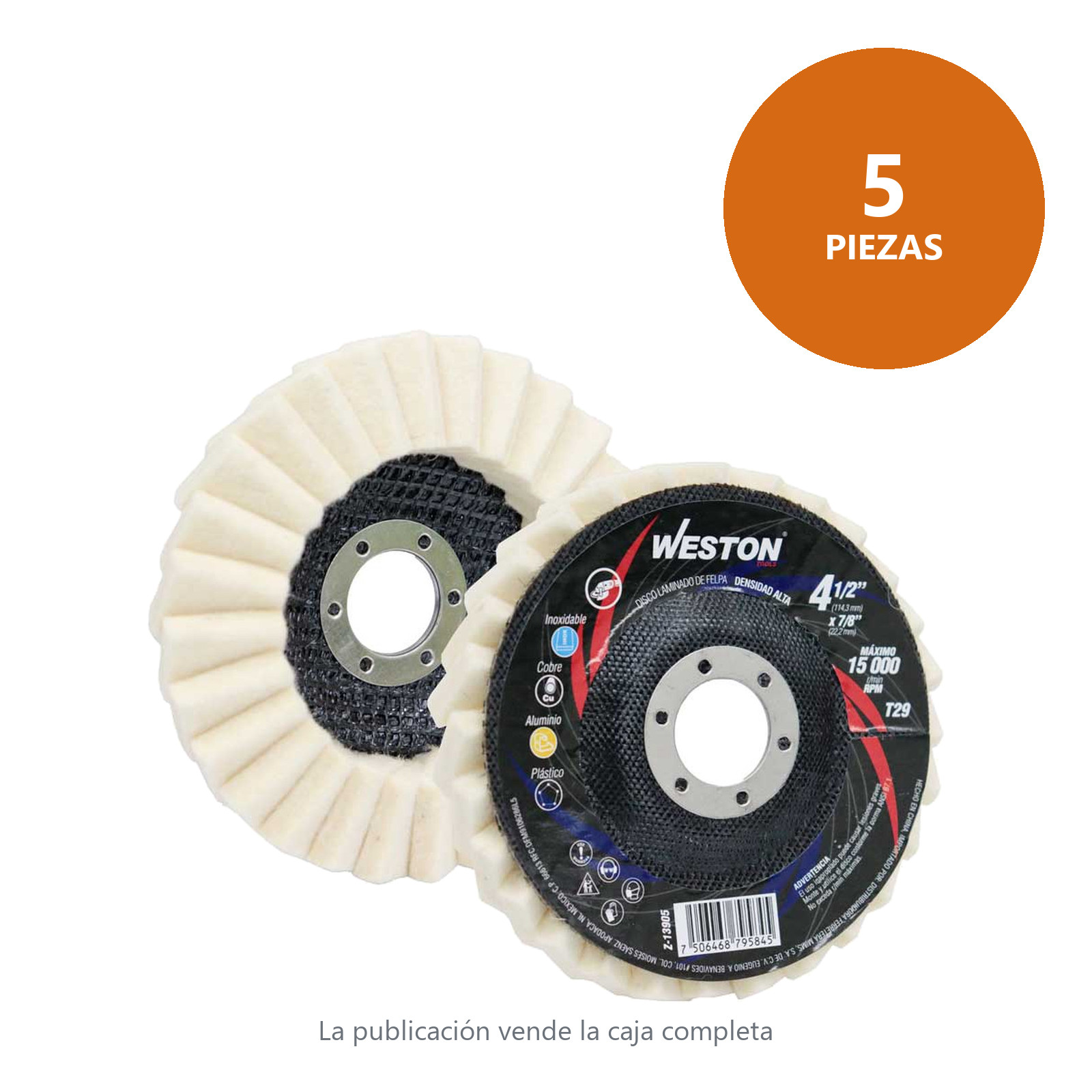 DISCO LAMINADO DE FELPA DE 4-1/2” X 7/8” T29 WESTON  (Precio x pieza - Empaque c/5 pzas) - Imagen 4