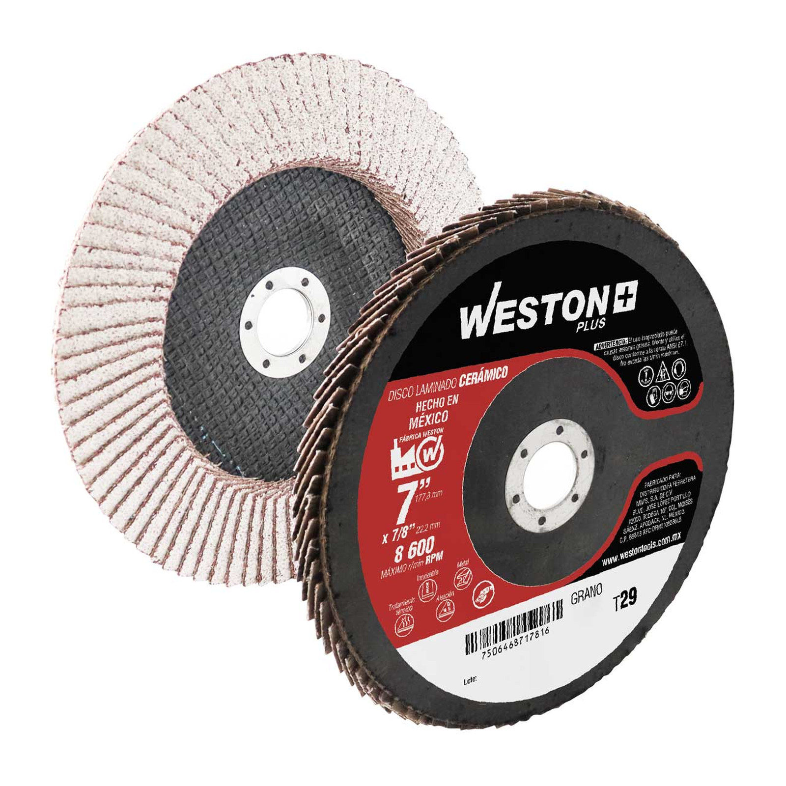 Disco Laminado Cerámico para Aluminio con Respaldo de Fibra de Vidrio 7" Grano 40 Tipo 29 Weston Plus