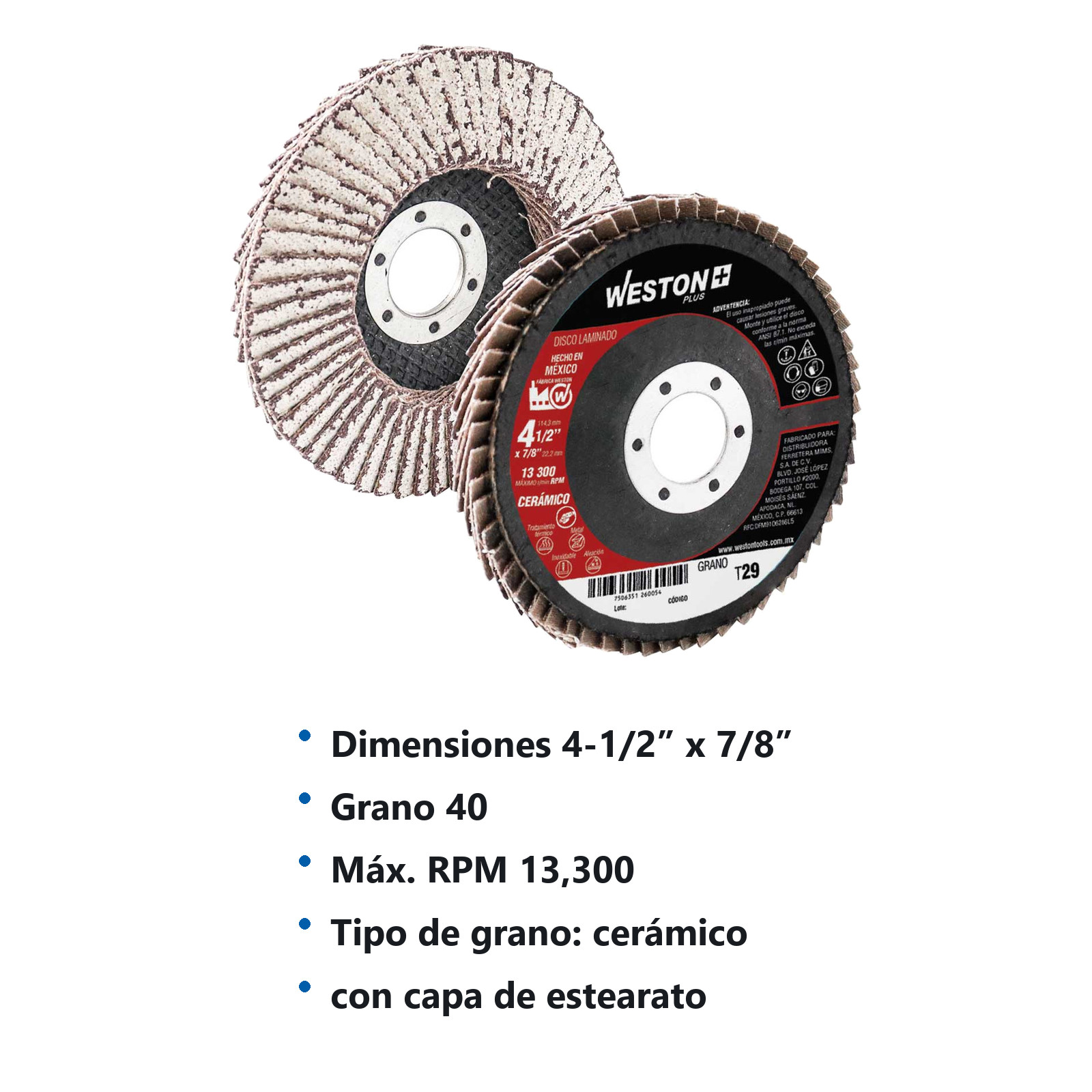 DISCO LAMINADO CERAMICO P/ALUMINIO C/RESPALDO D/FIBRA D/VIDRIO 4-1/2'' G40 F29 - Imagen 4