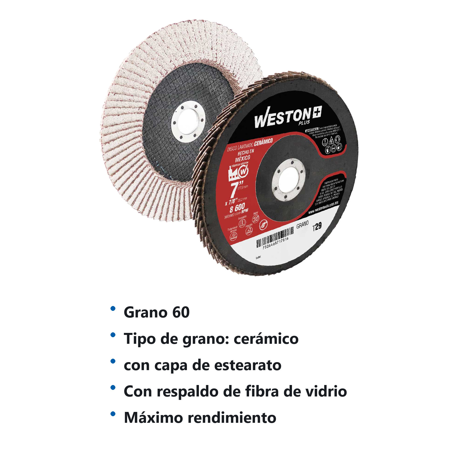 DISCO LAMINADO CERAMICO P/ALUMINIO C/RESPALDO D/FIBRA D/VIDRIO 7'' G60 F29 - Imagen 4