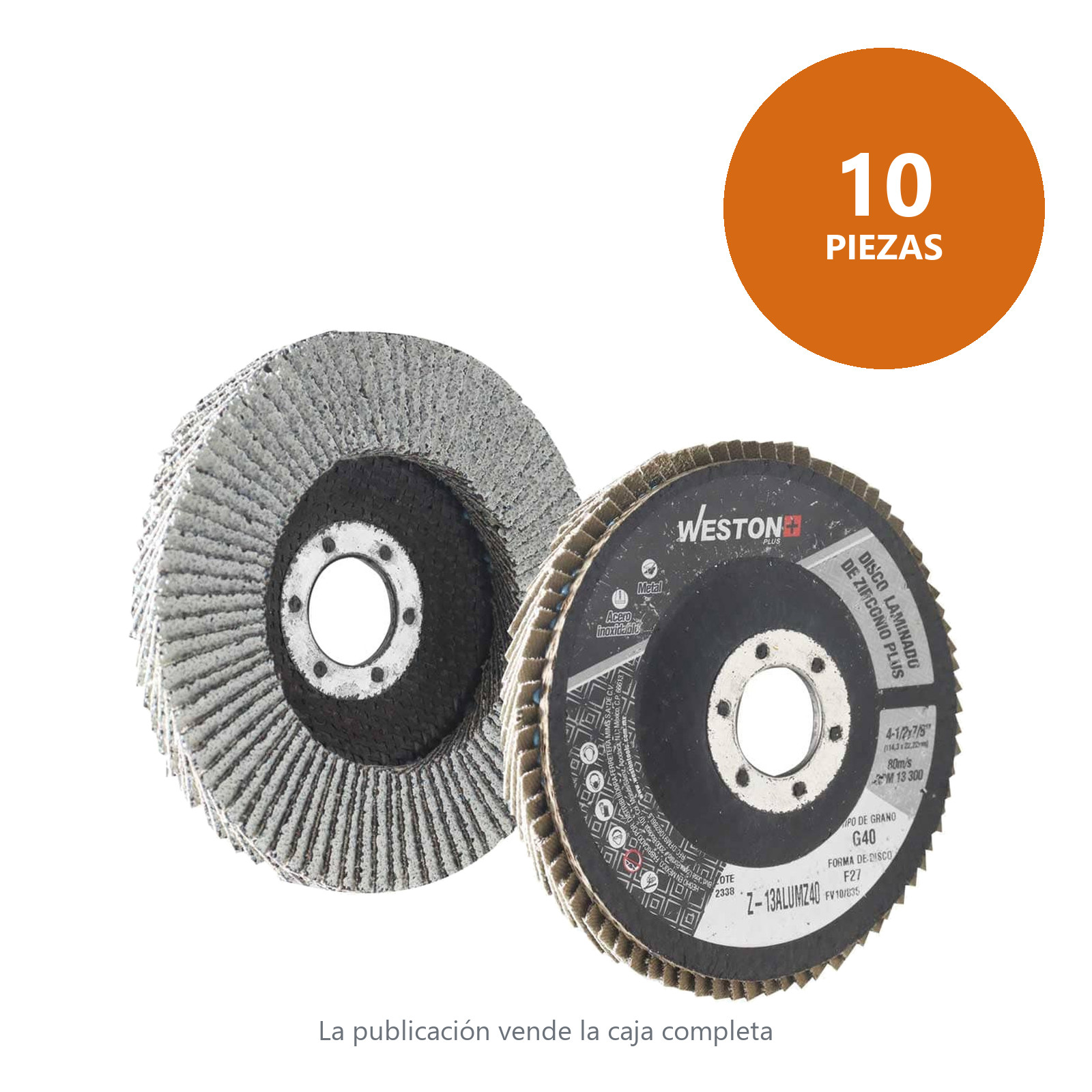 DISCO LAMINADO ZIRCONIA P/ALUMINIO C/RESPALDO D/FIBRA D/VIDRIO 4-1/2'' G40 T27 - Imagen 2